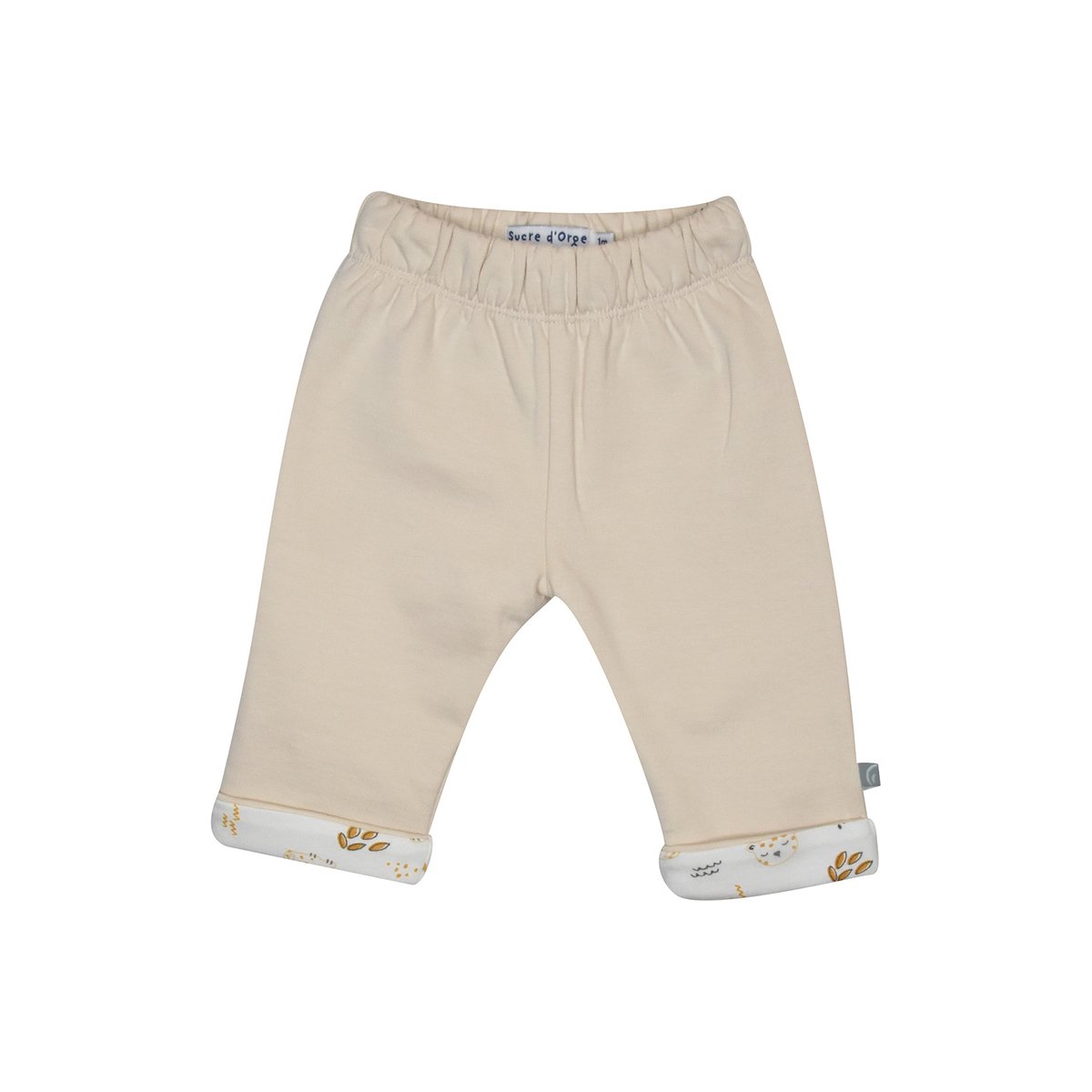 Ensemble tee shirt pantalon bavoir gibson maille manches longues naissance beige, SUCRE D'ORGE