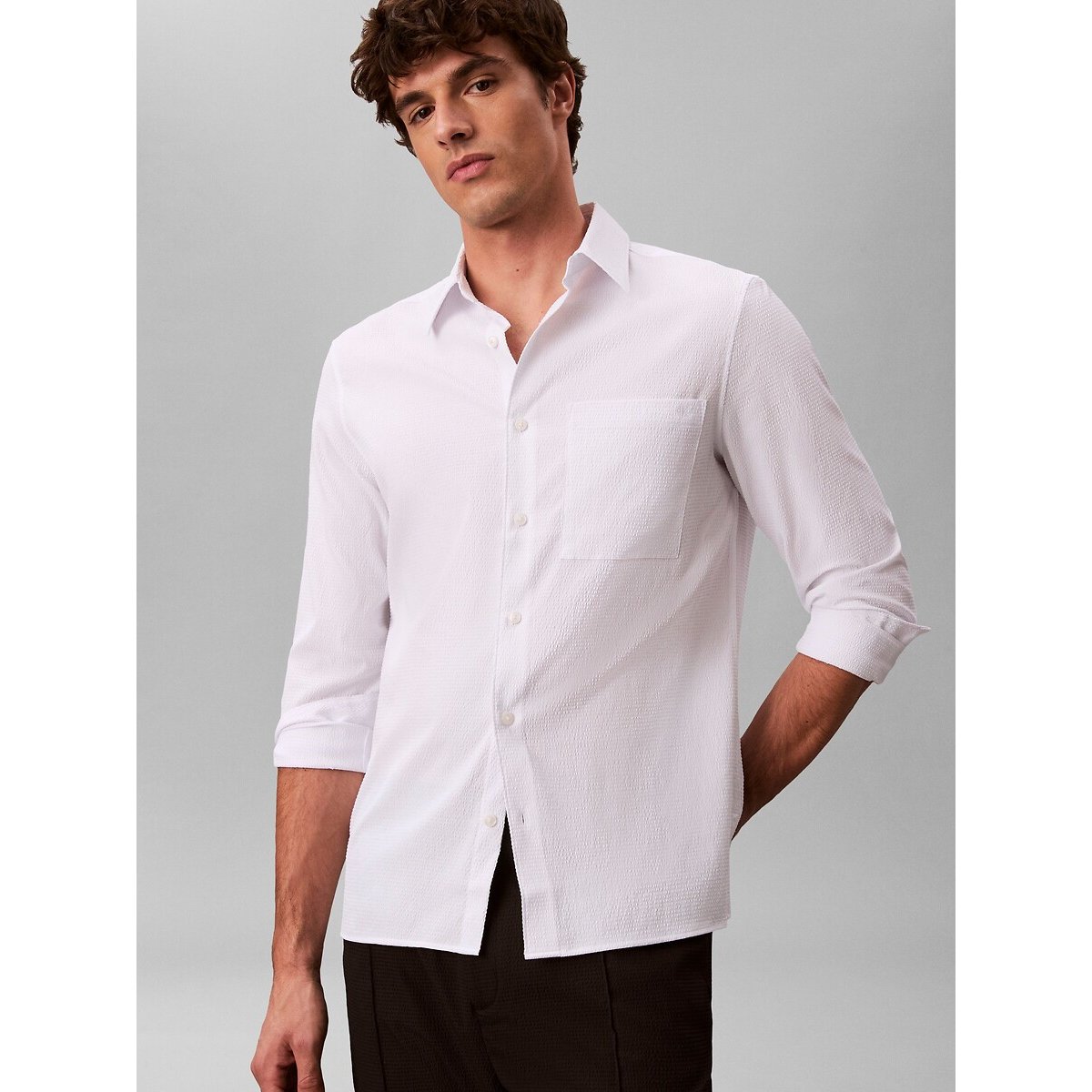 Chemise coupe standard en seersucker blanc, CALVIN KLEIN