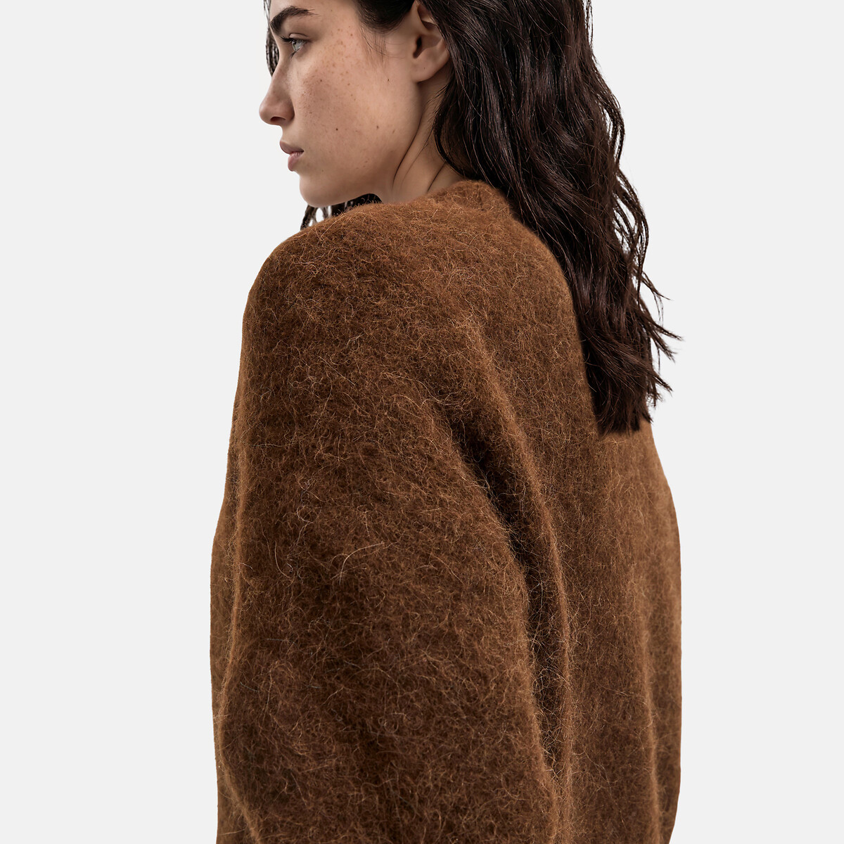 Pull col rond en alpaga brossé mélangé, Signature AZELIE marron, LA REDOUTE COLLECTIONS