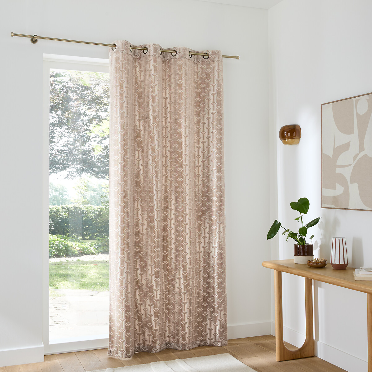 Rideau tamisant à œillets, en velours ciselé, DOLCE beige, LA REDOUTE INTERIEURS