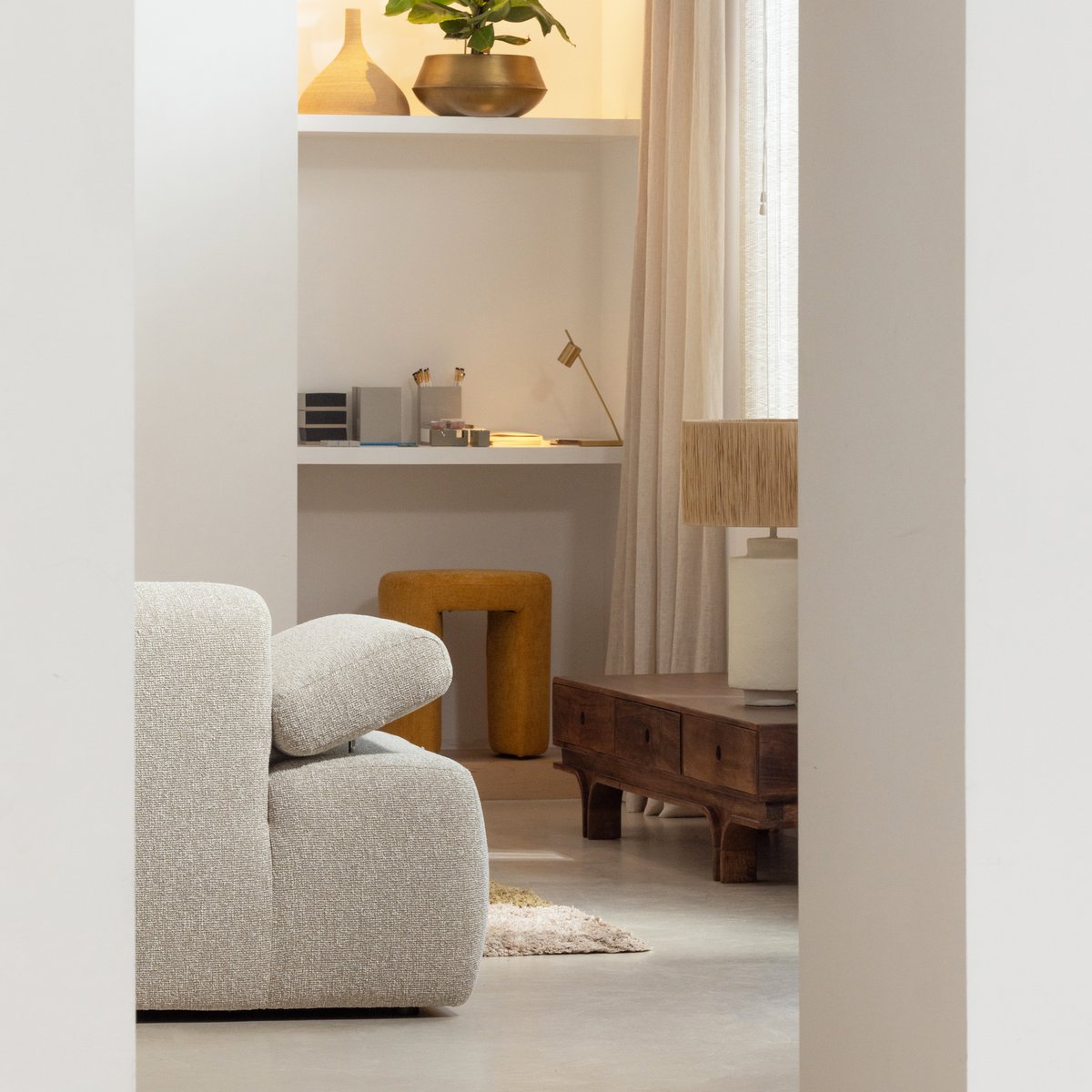 Élément de canapé méridienne droit de bouclé MOJO beige, WOOOD