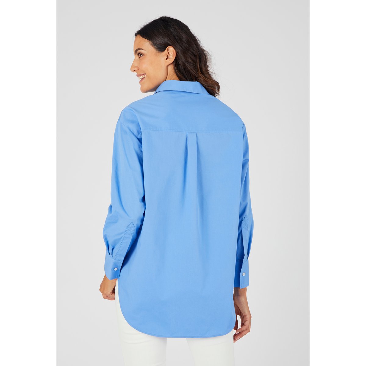 Maxi-chemise popeline unie bleu, DAMART