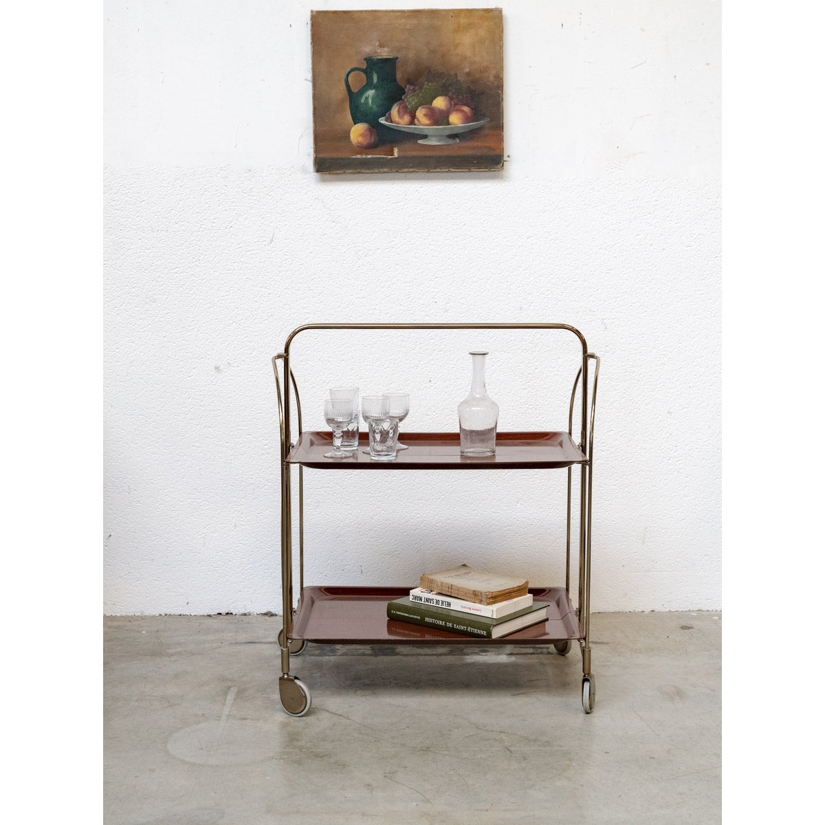 Desserte à roulettes pliante en formica Anouk N°425 - Bon état bois foncé, DEBONGOUT