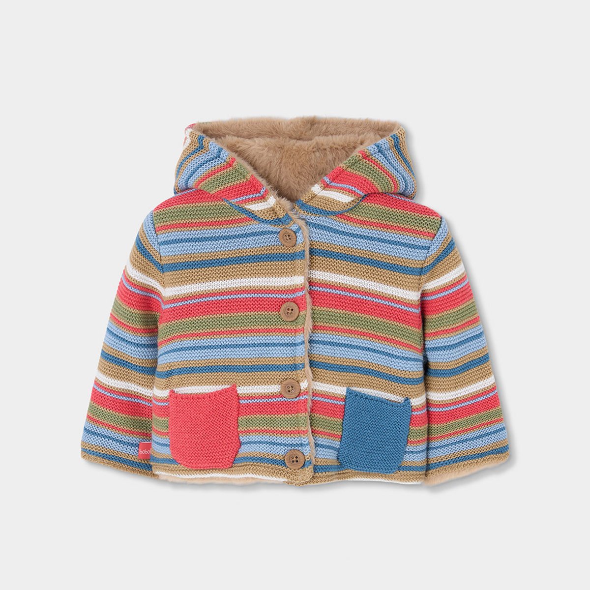 Veste en maille bébé réversible à rayures marron, BOBOLI