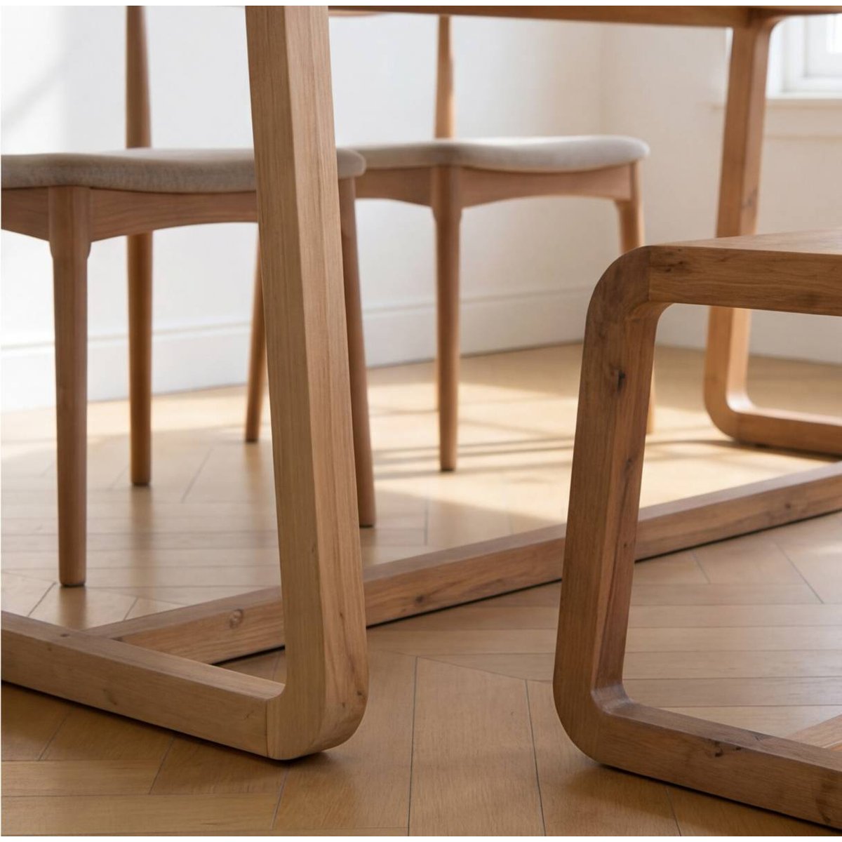 Table à manger et bancs en bois d'acacia KALANI bois clair, MADE IN MEUBLES 