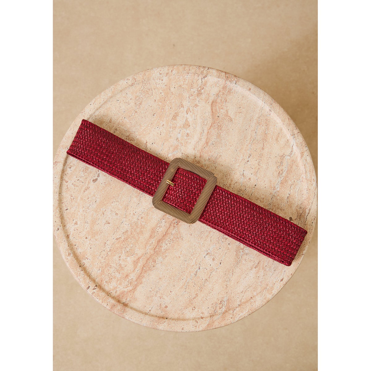 Ceinture large élastiquée boucle rectangulaire bordeaux, LA FEE MARABOUTEE