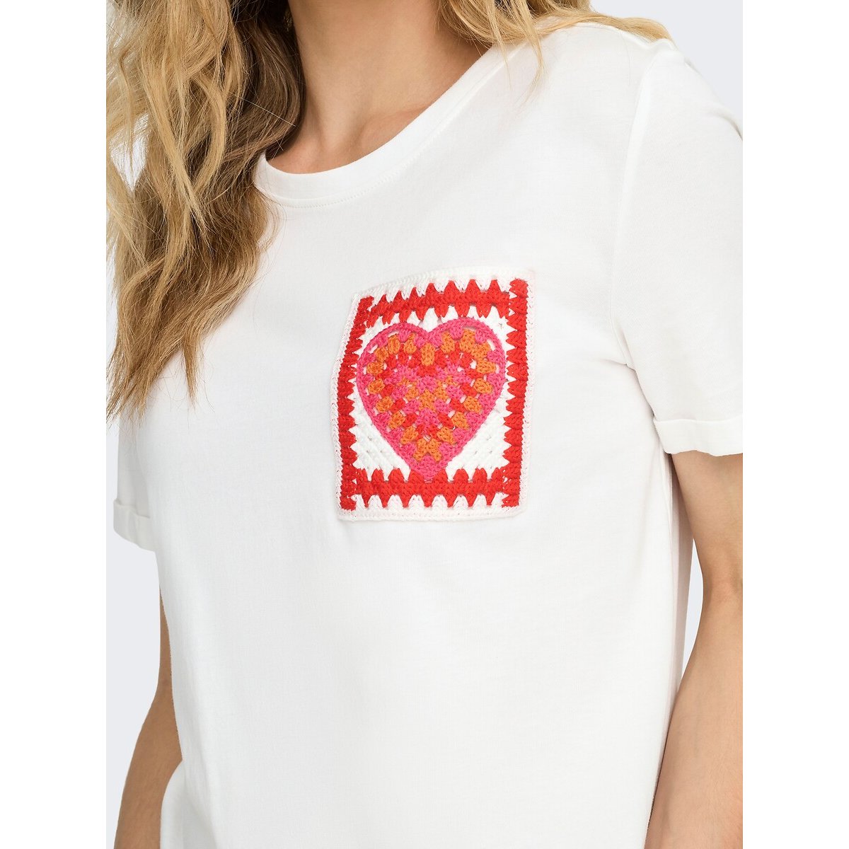 T-shirt broderie poitrine blanc, ONLY