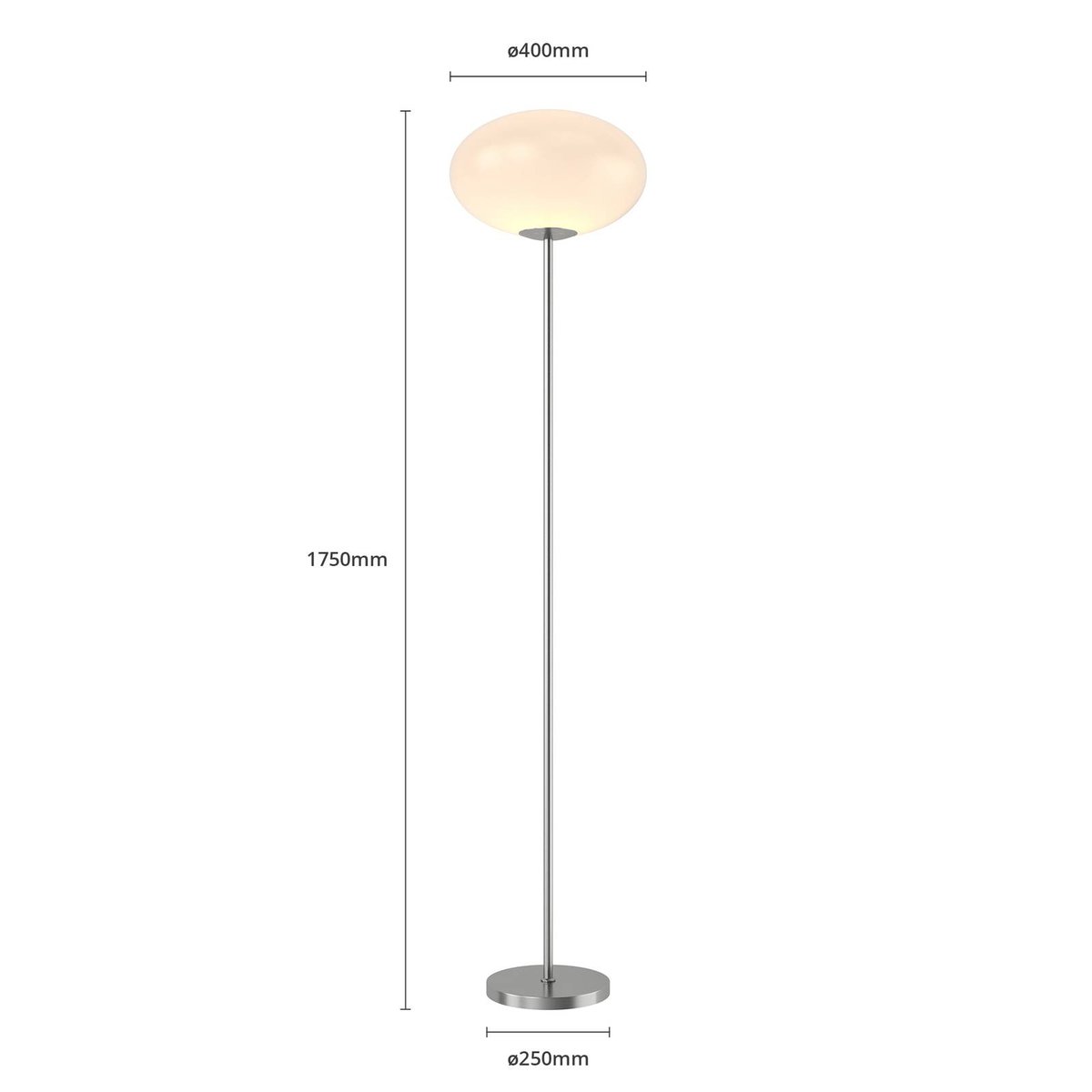 Lampadaire en métal, Sonika nickel satiné, blanc opalin, LINDBY