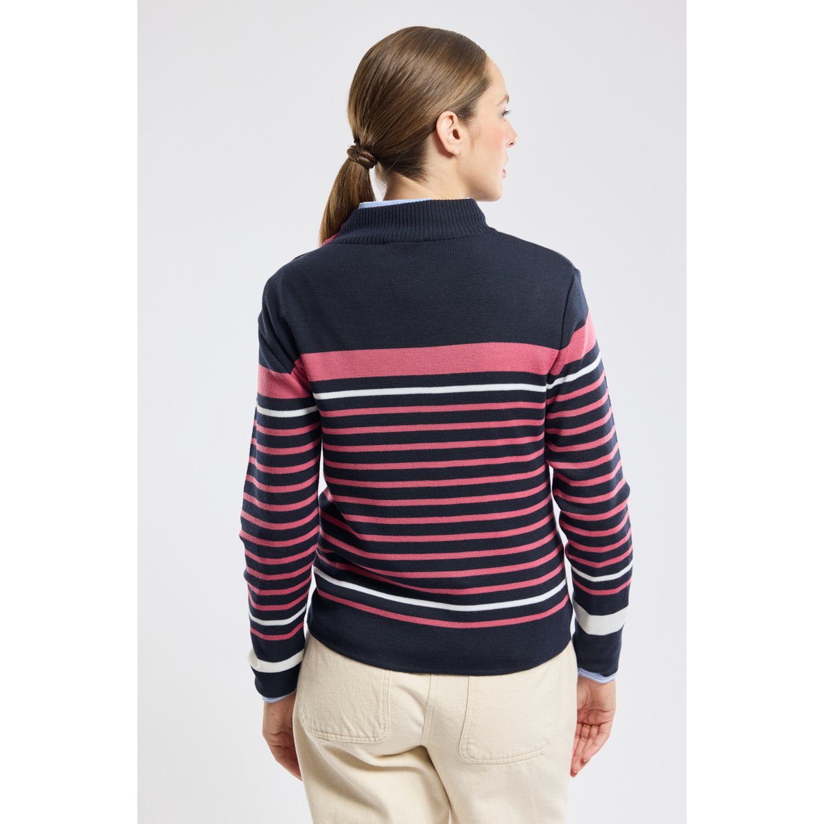 Pull marin en laine rich navy/framboise/nature, ARMOR-LUX
