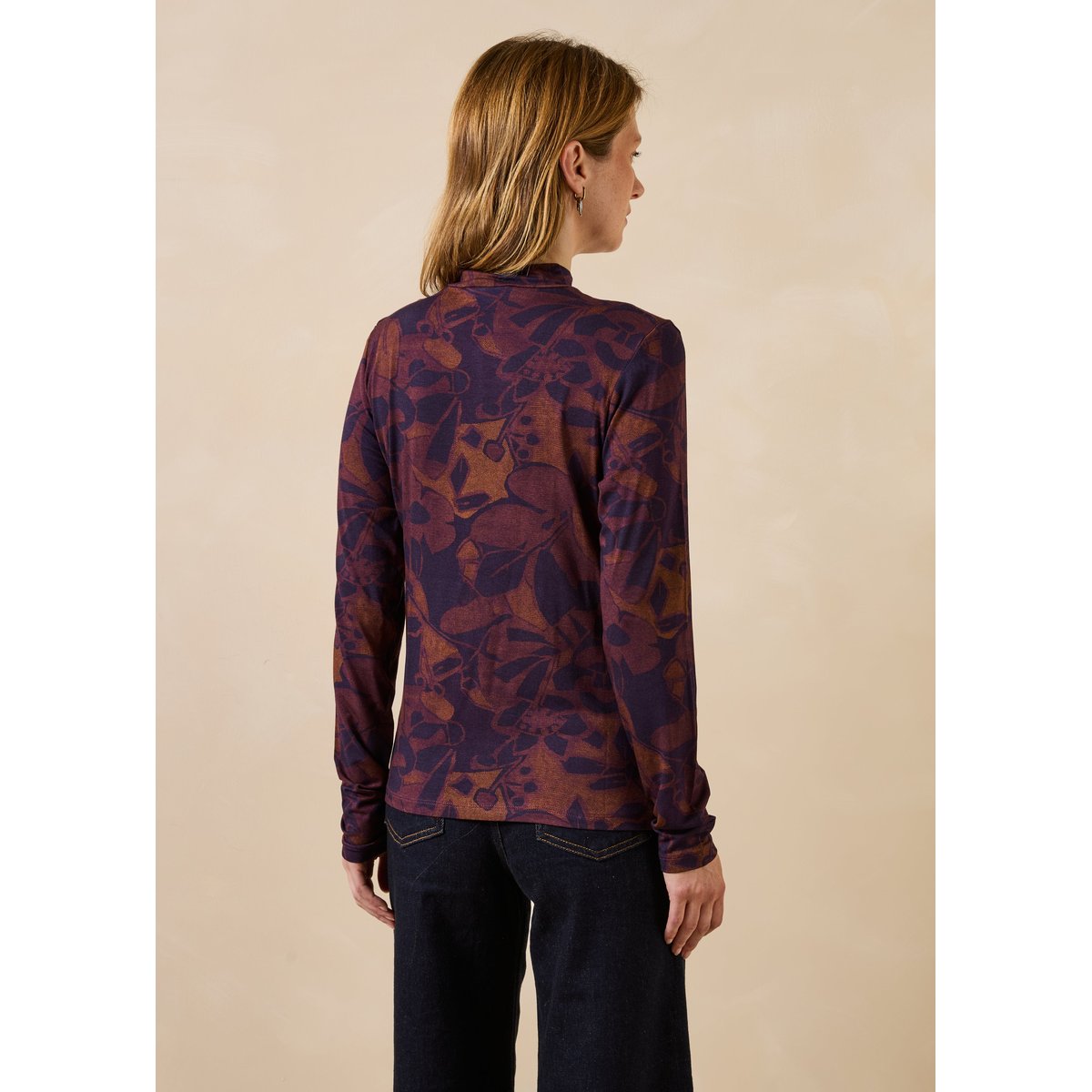 T-shirt manches longues col montant à imprimé floral viola/tandoori, LA FEE MARABOUTEE