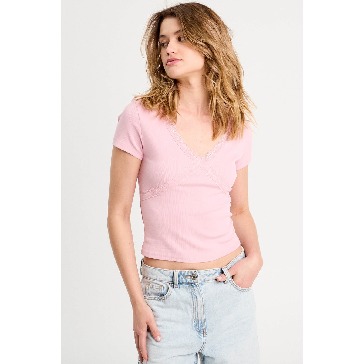 T -shirt manches courtes rose poudrée, CACHE CACHE