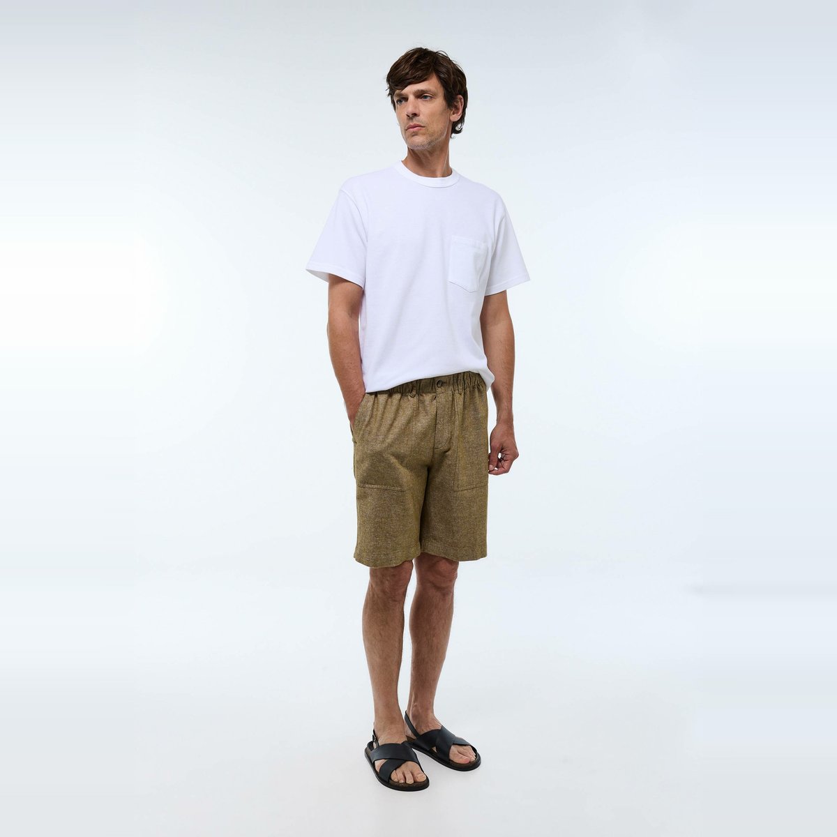 Short en coton et lin tente, MONOPRIX