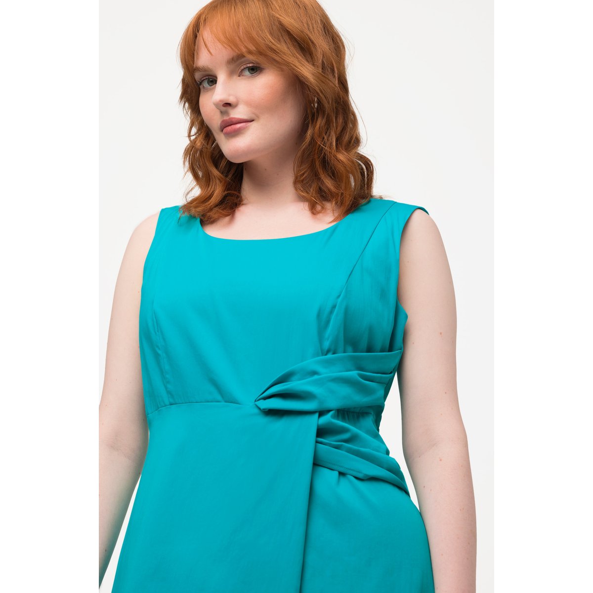 Robe sans manches à col V et drapé pétrole clair, ULLA POPKEN