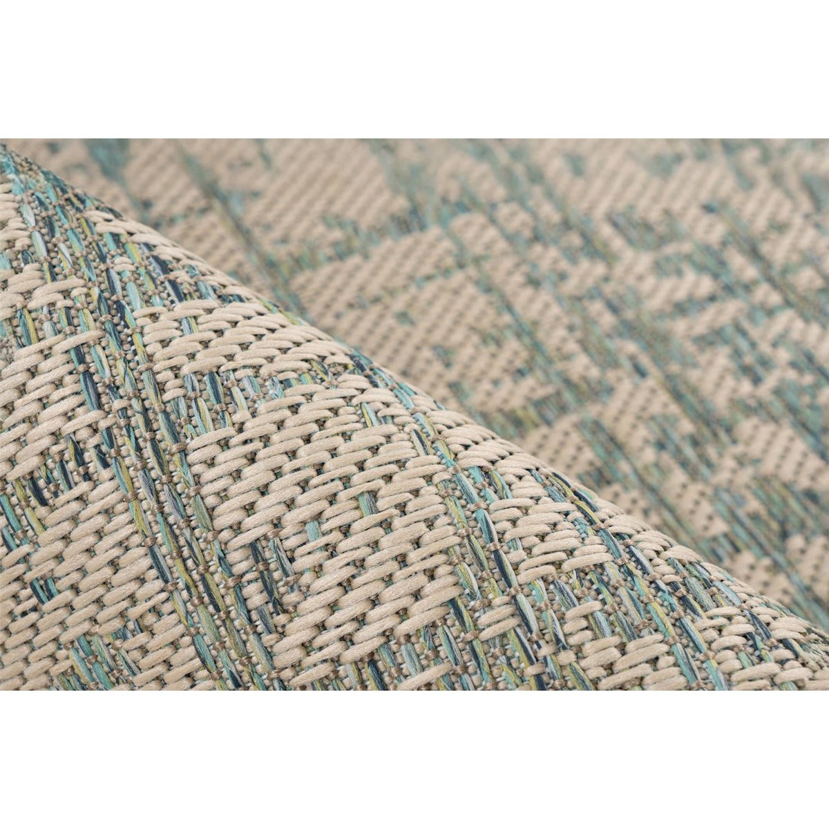 Tapis rectangulaire, Tribal bleu vert sur fond beige, ARTE ESPINA