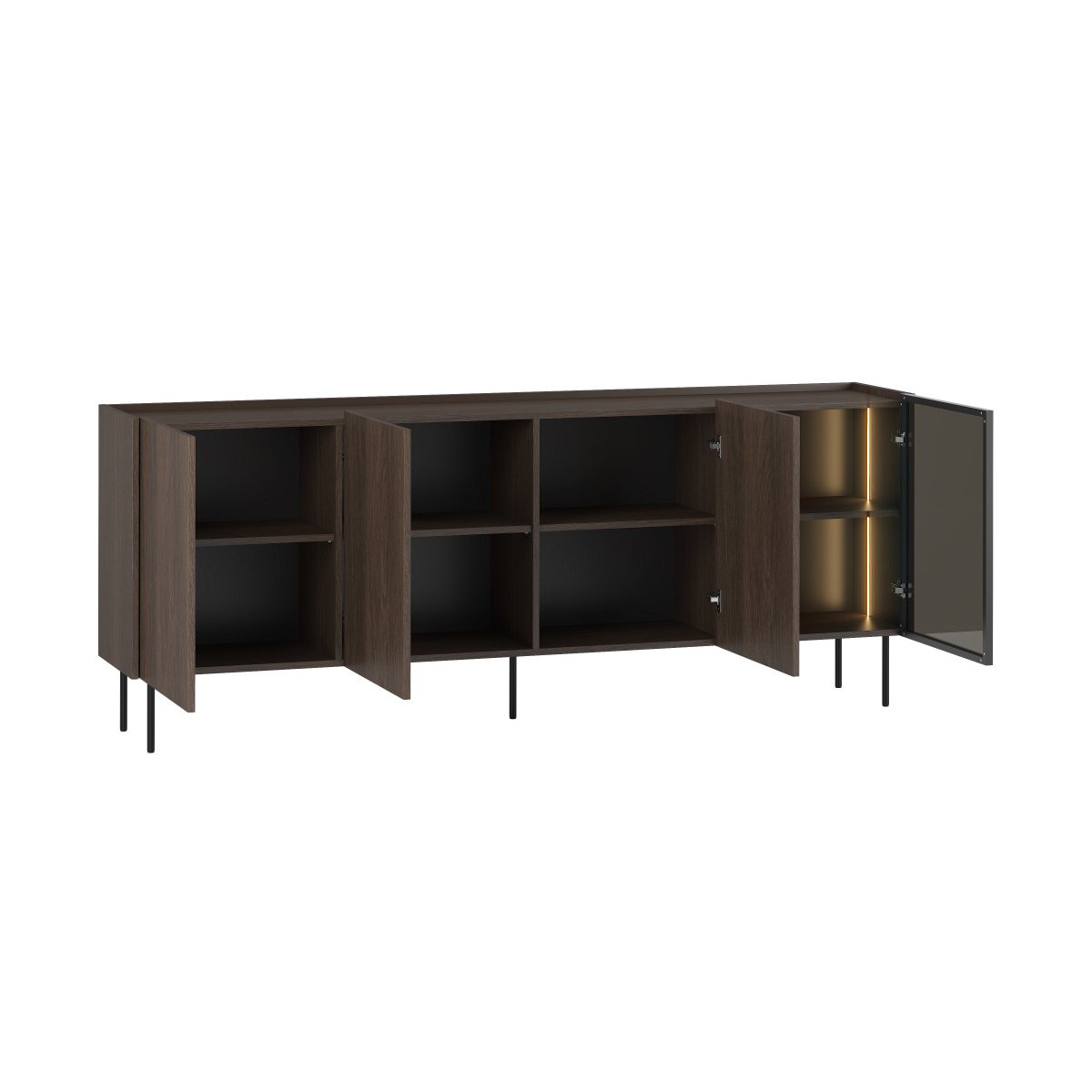 Buffet bas en  4 portes 220 cm, AURORA noir et noyer, BOBOCHIC
