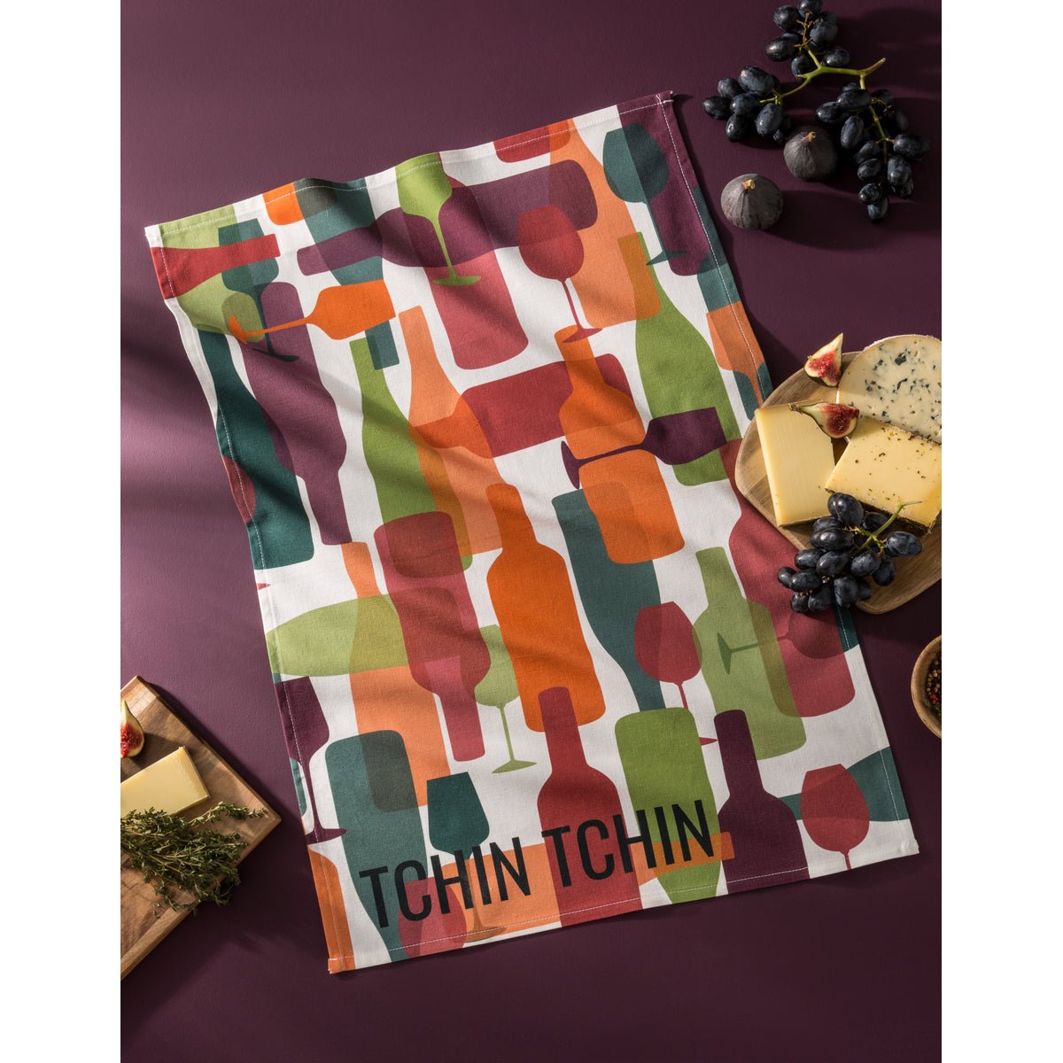 Torchon imprimé en coton TCHIN TCHIN orange et vert, COUCKE