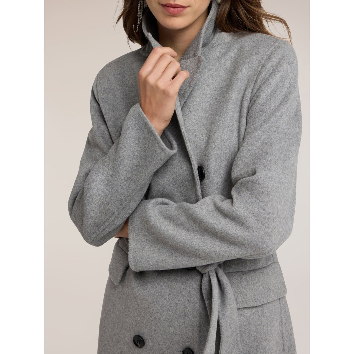 Manteau ceinturé double boutonnage gris, MOTIVI