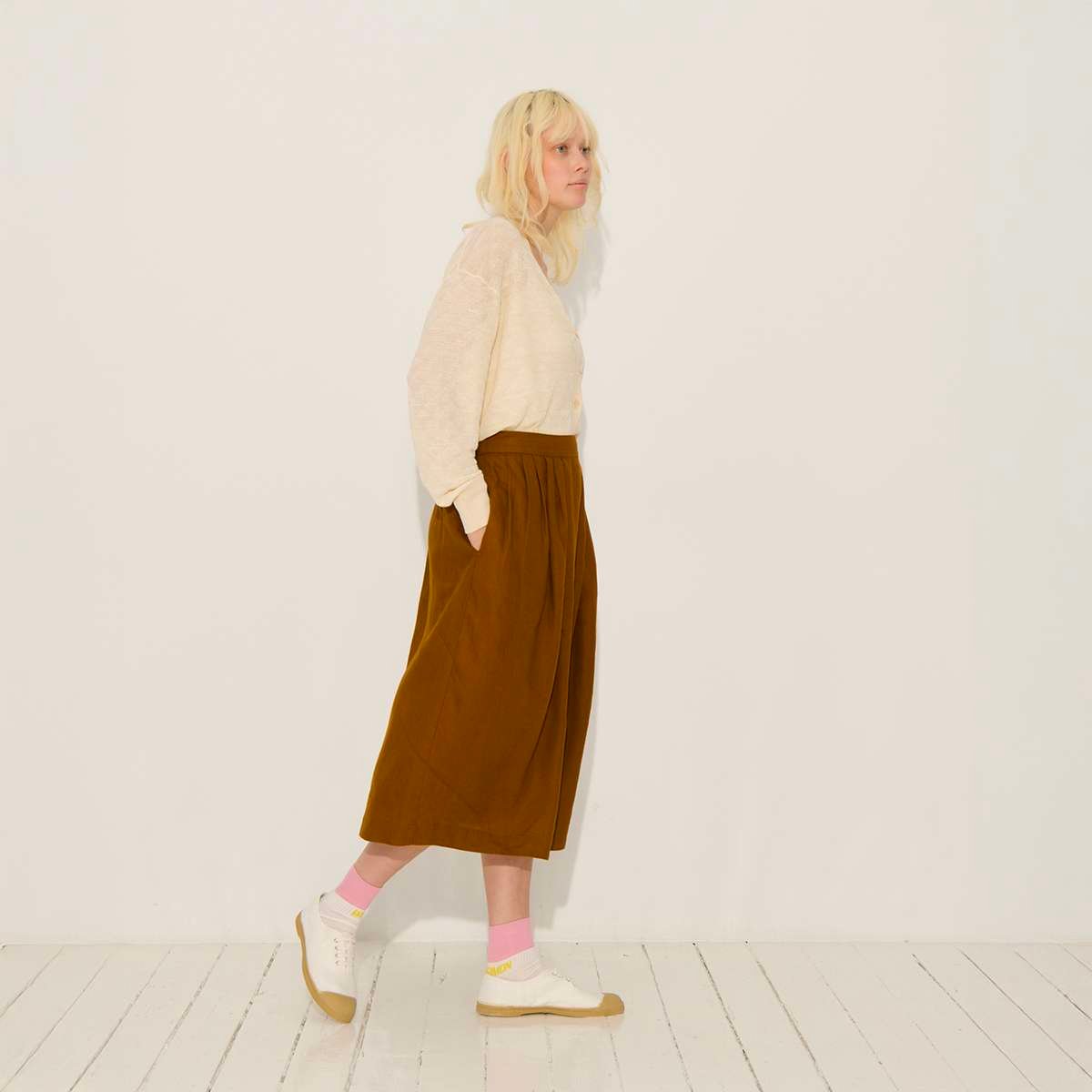 Jupe midi en lin POPPY caramel, BENSIMON