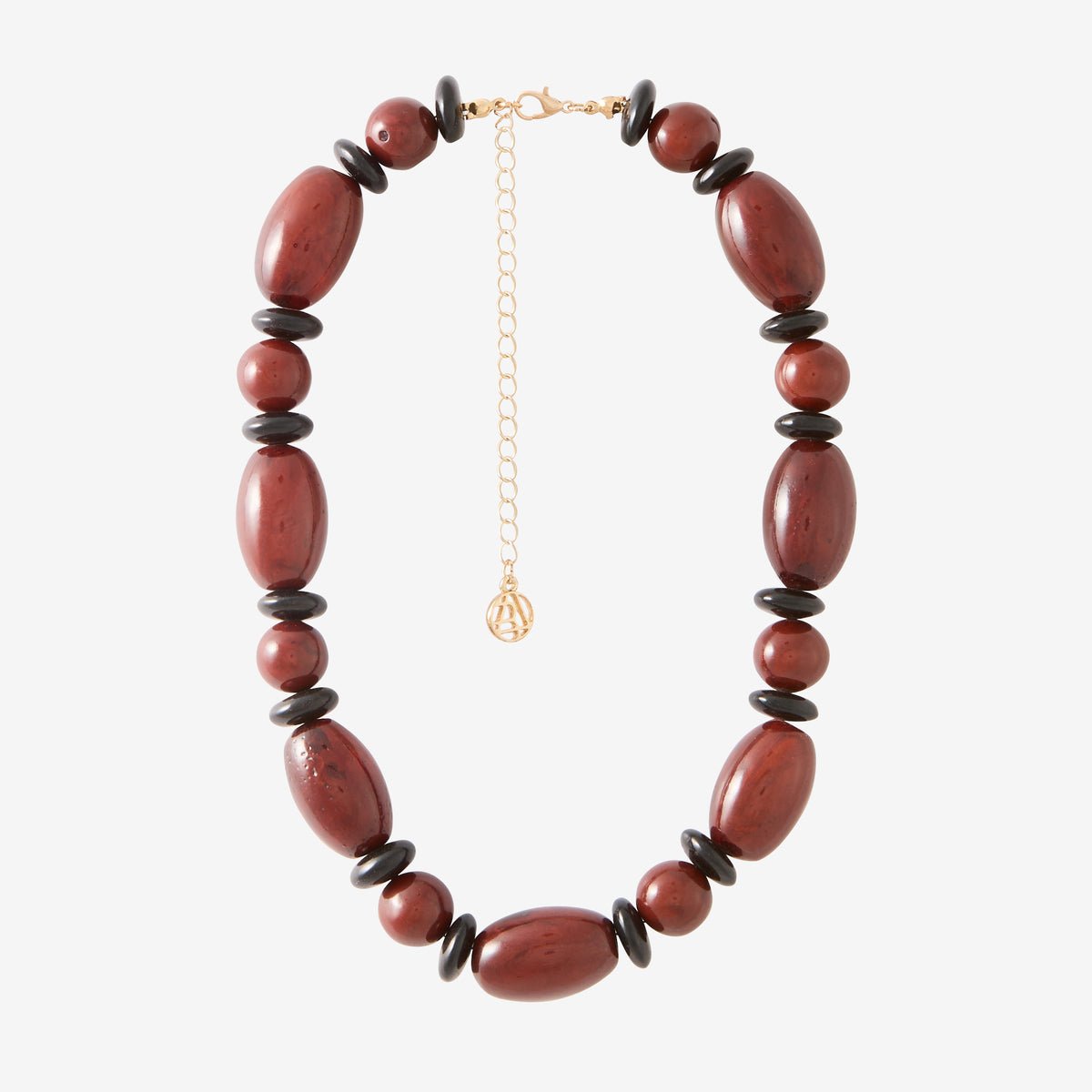 Collier de perles en résine bordeaux et noir marron, BALABOOSTE