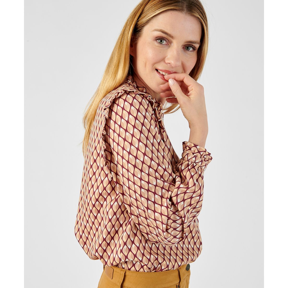 Chemisier en fibres de viscose Lenzing(TM) marron beige graphique, DAMART