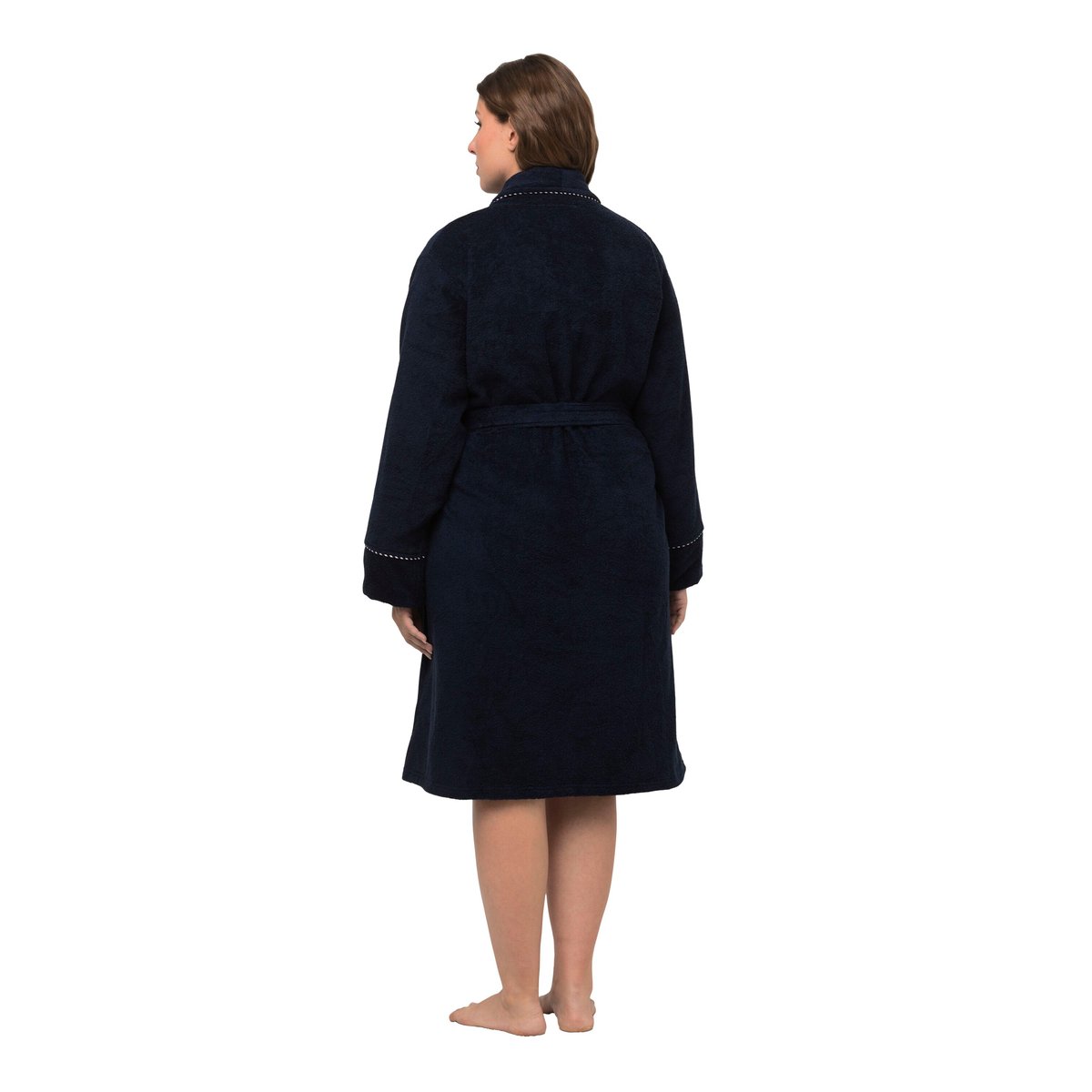 Peignoir en tissu éponge à col bleu nuit, ULLA POPKEN