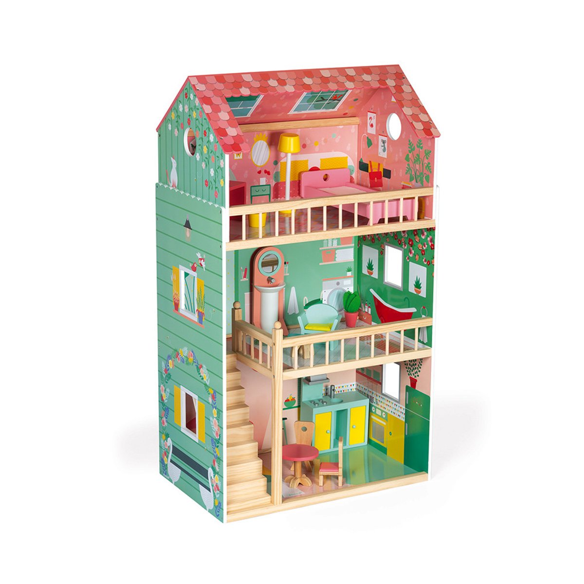 Maison De Poupées Happy Day, 12 Accessoires vert, JANOD