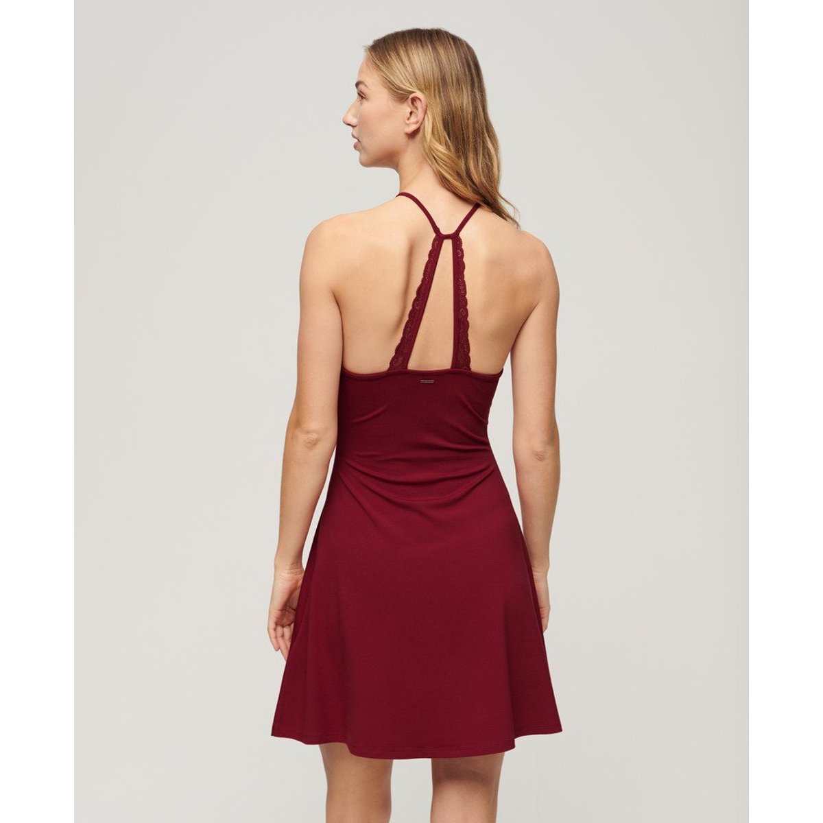 Mini robe ajustée et évasée en jersey dahlia rouge, SUPERDRY