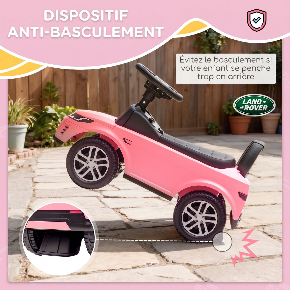 Voiture à glissière pour enfants PP et acier rose, AIYAPLAY