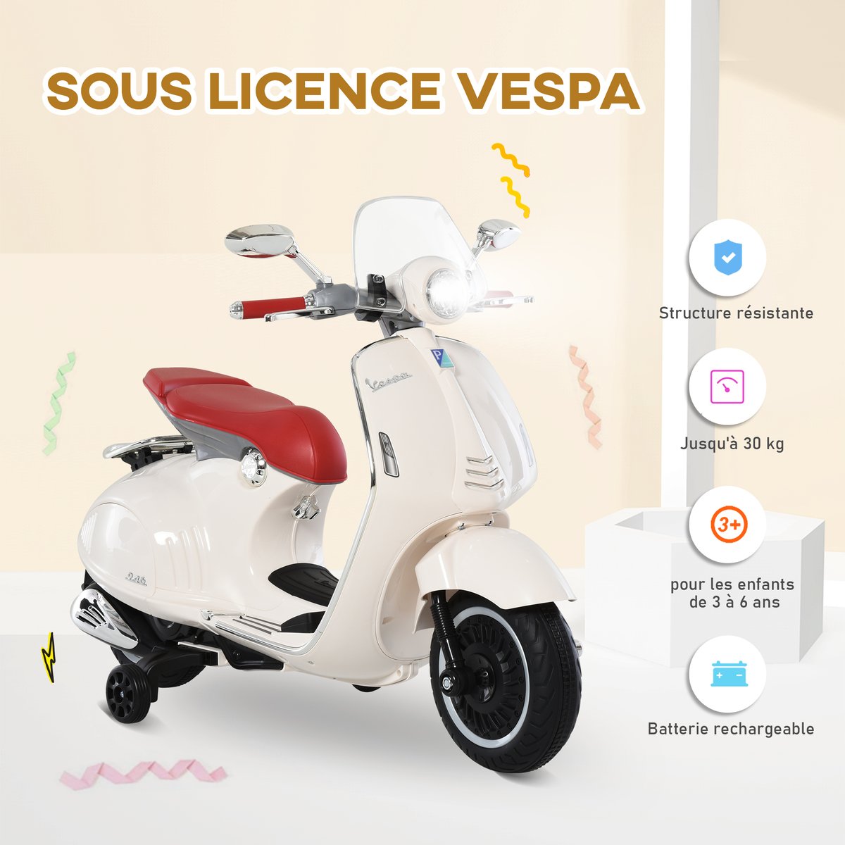 Moto électrique à conducteur assis PP Rose crème, HOMCOM