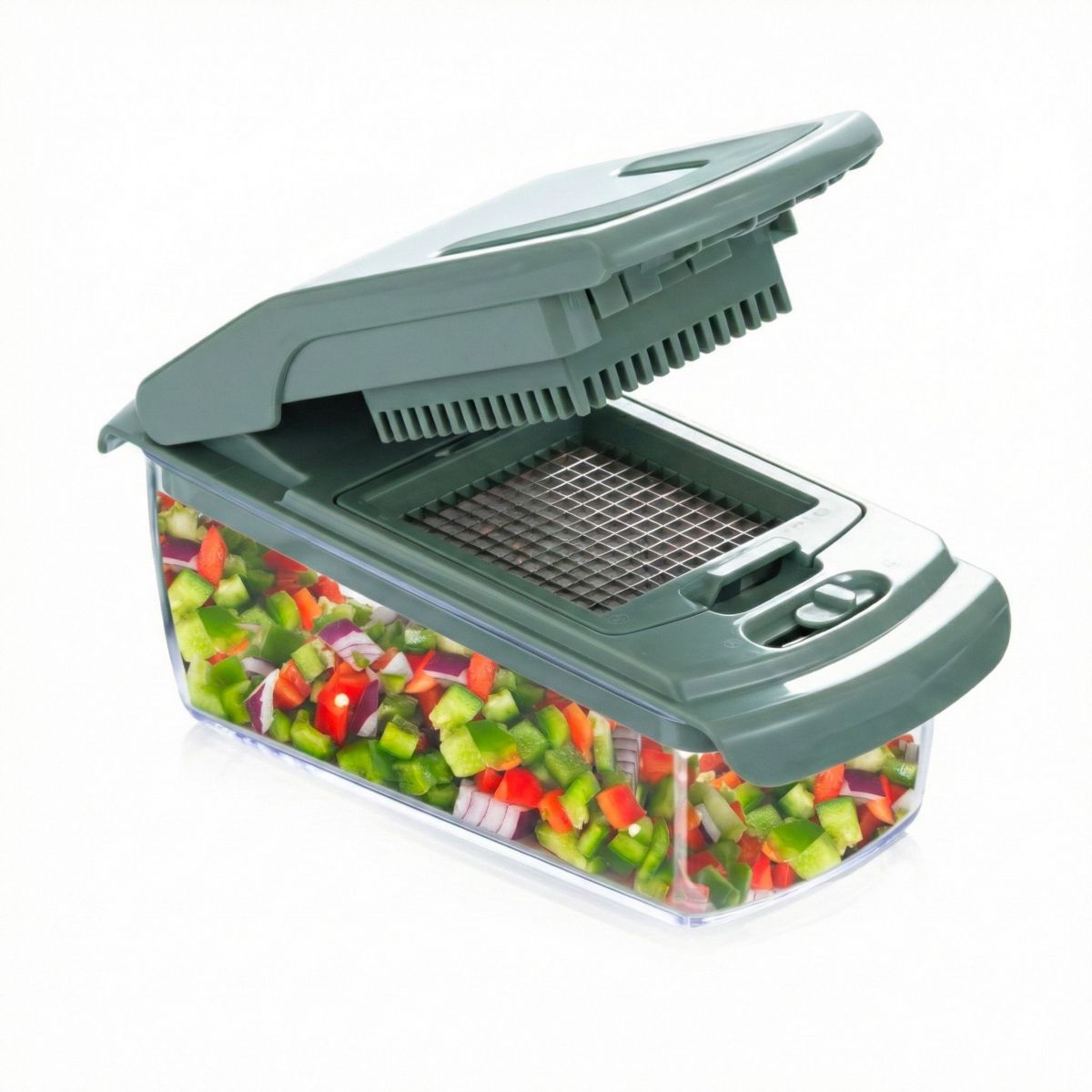 Mandoline multifonction avec recipient vert sauge couleur unique, ESSENTIEL B