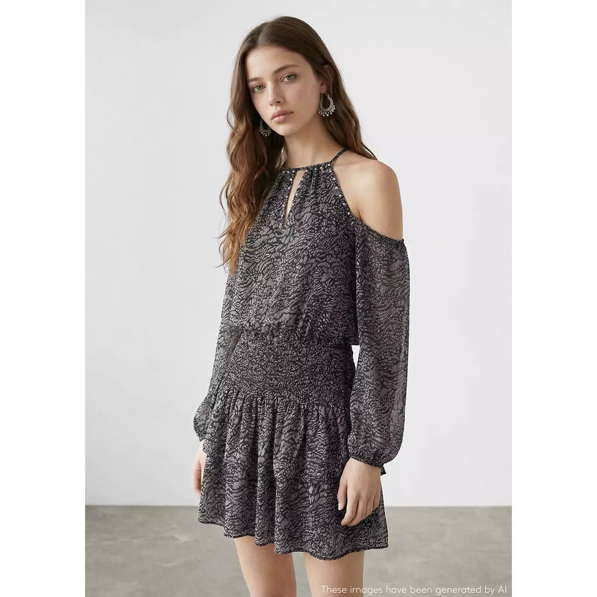 Robe à volants cut-out bleu marine, MANGO TEEN