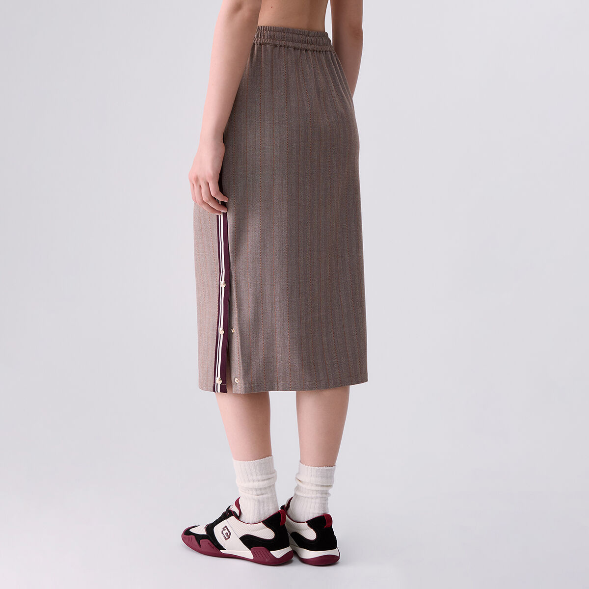 Jupe midi avec bande latérale beige, LIU JO