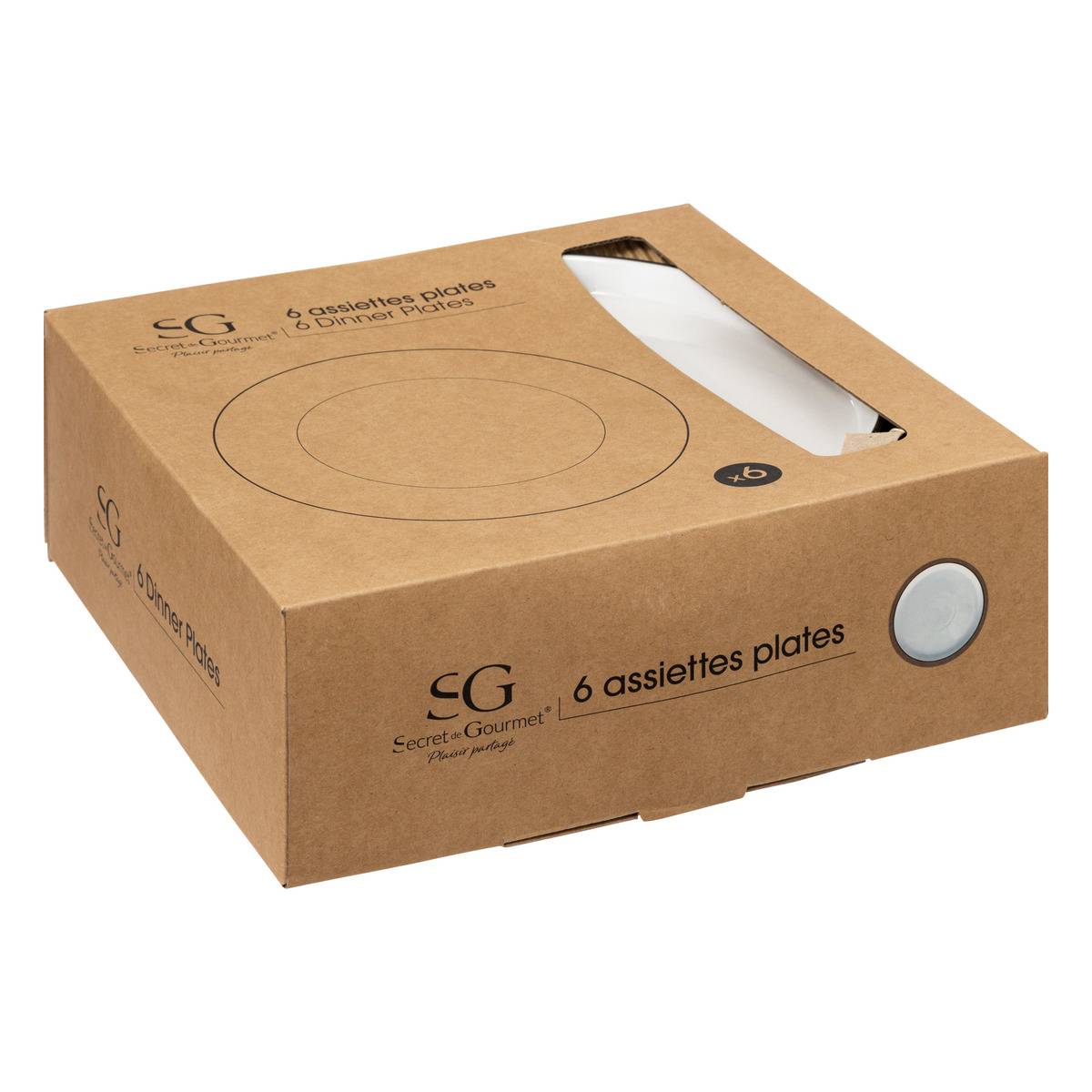 Lot de 6 assiettes plates en porcelaine ALIX blanc, SECRET DE GOURMET
