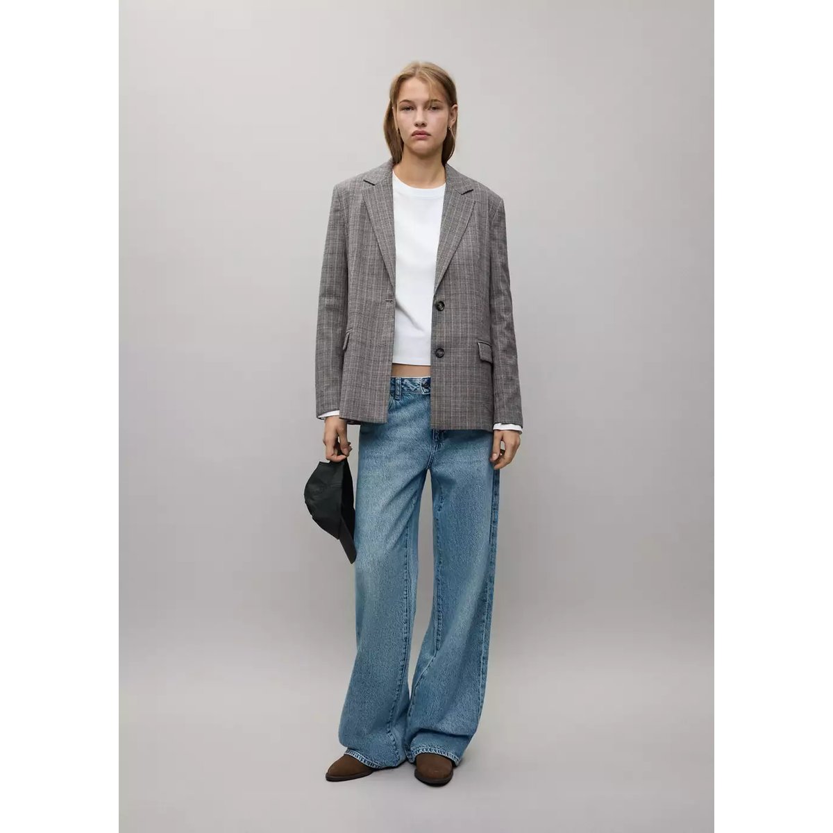 Jean wide leg à fermeture croisée bleu moyen, MANGO TEEN