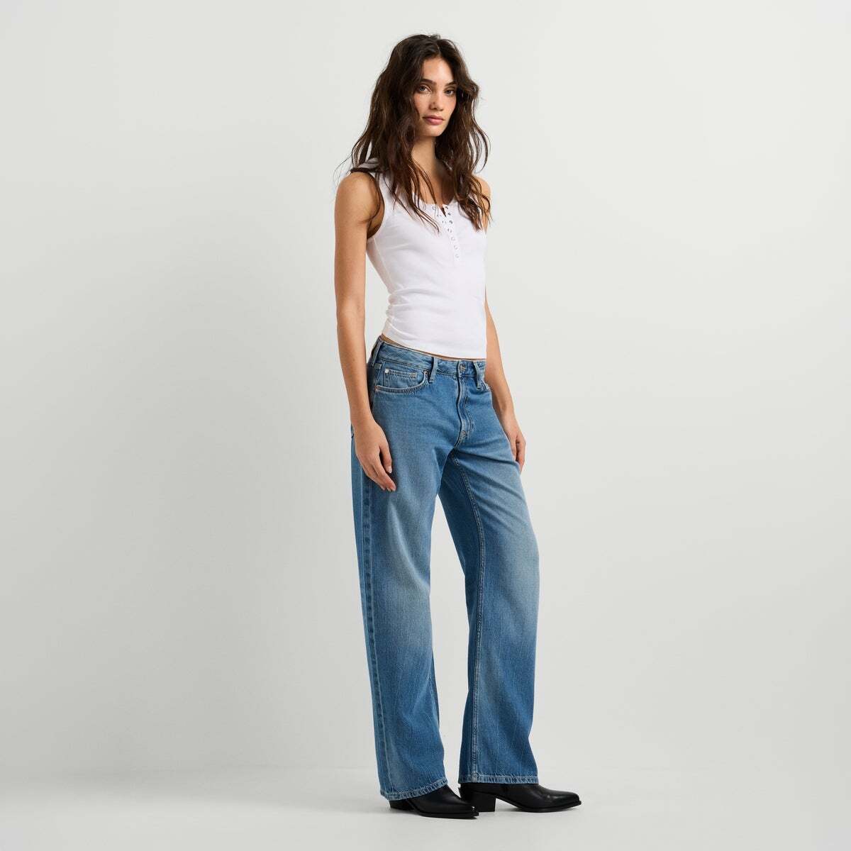 Nicky - Jean Coupe Large, Taille Basse vert mélange tencel utilisé, PEPE JEANS