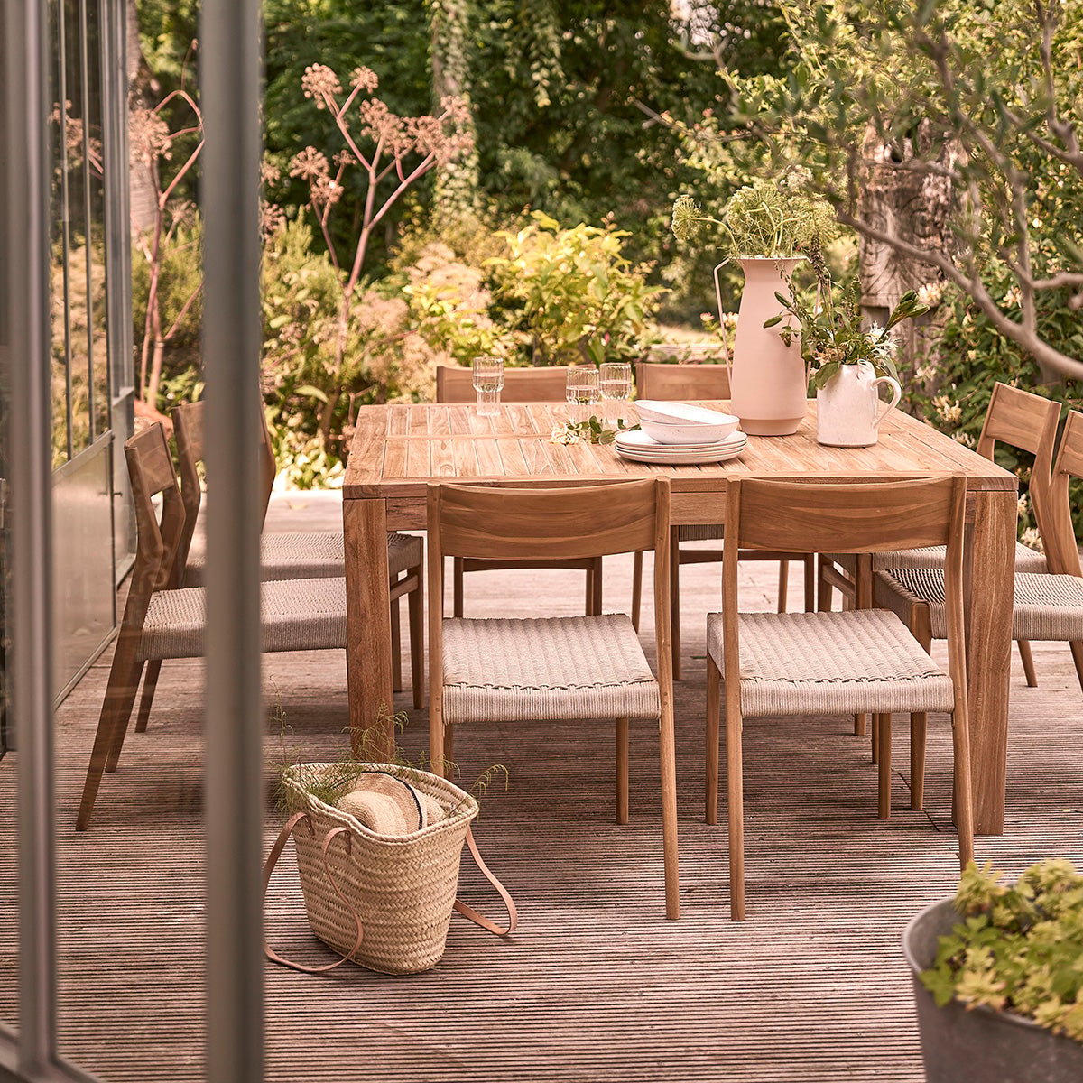 Salon de jardin en teck massif et cordage 8 places  LIVIE beige, BERAH GETAH