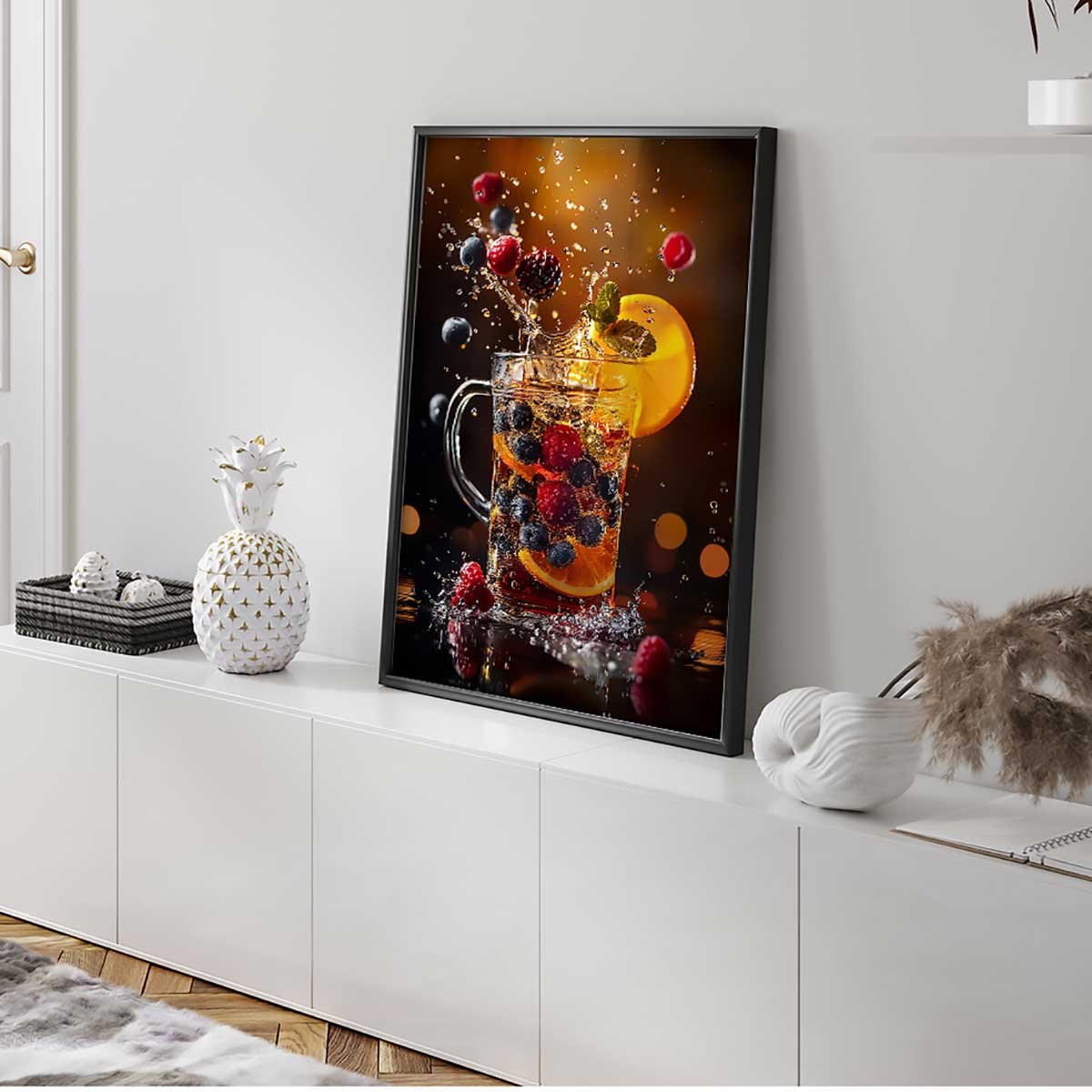 Affiche encadrée cerf multicolore art moderne affiche + cadre en métal - noir, HEXOA