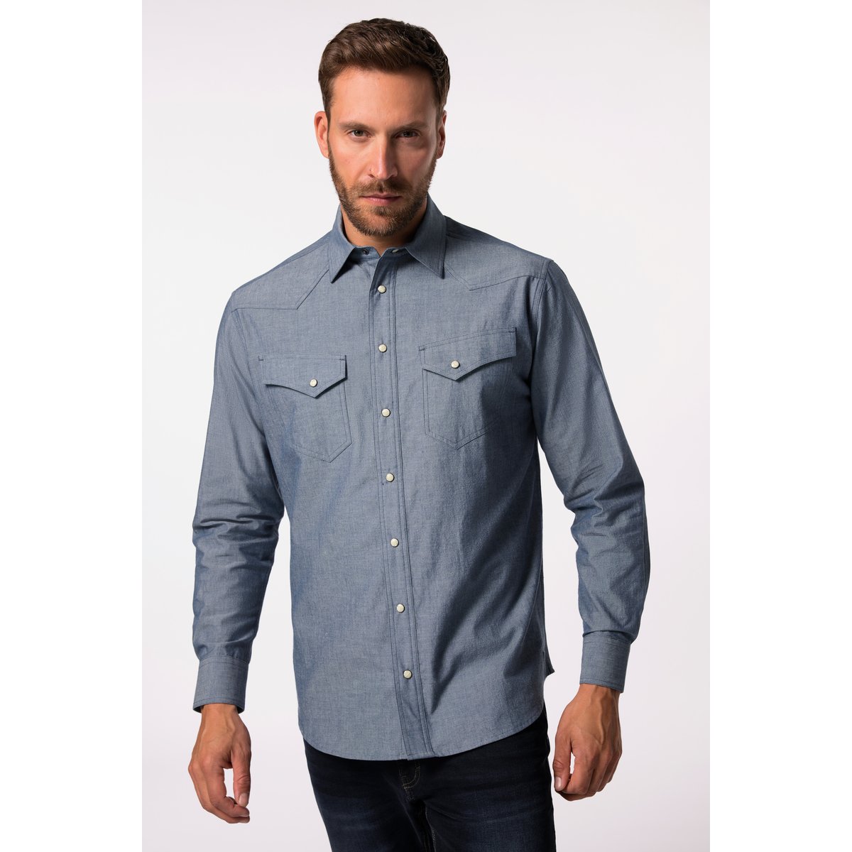 Chemise manches longues esprit cowboy bleu jean, JP1880