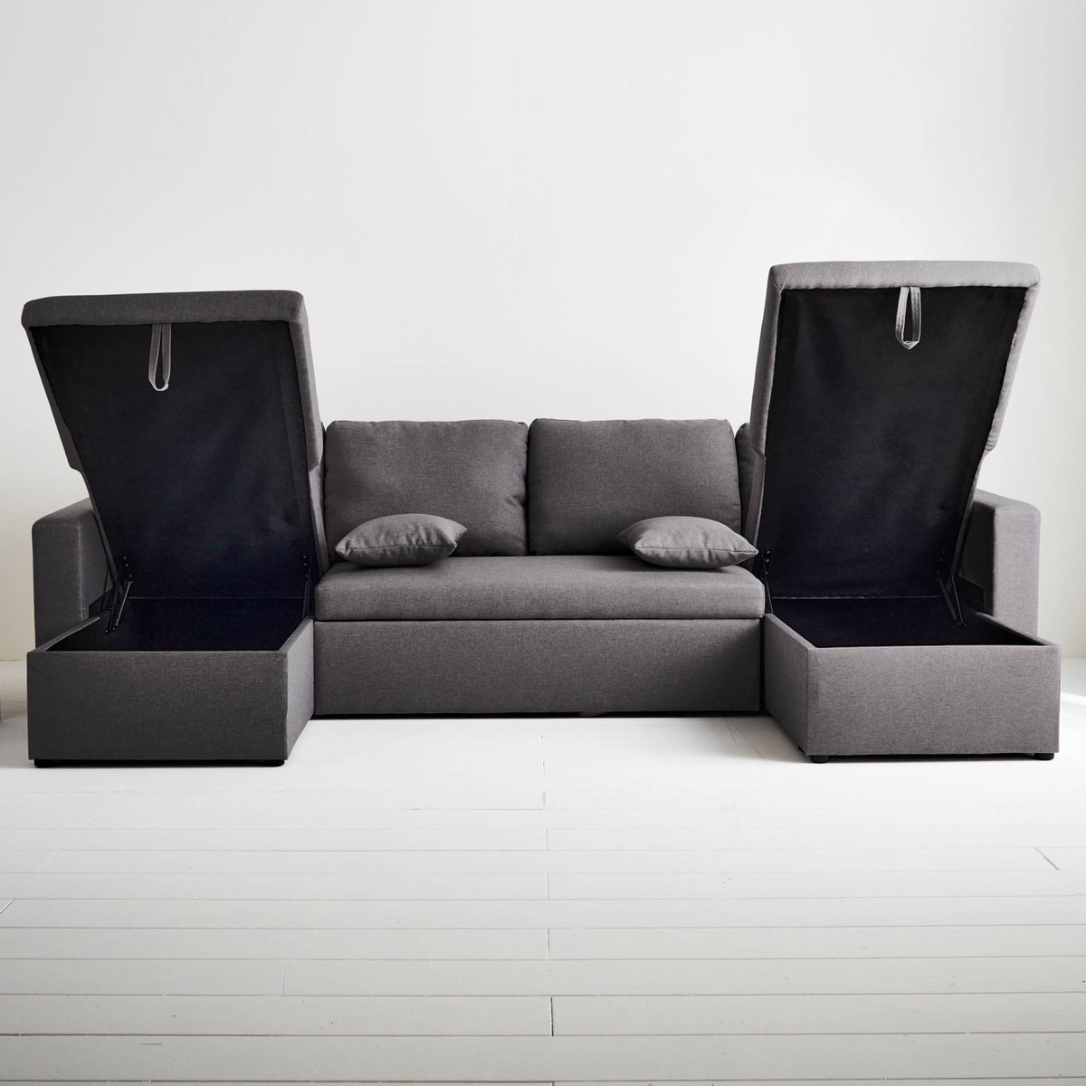 Canapé panoramique convertible 4 places tissu avec coffre URBAN gris foncé, SWEEEK
