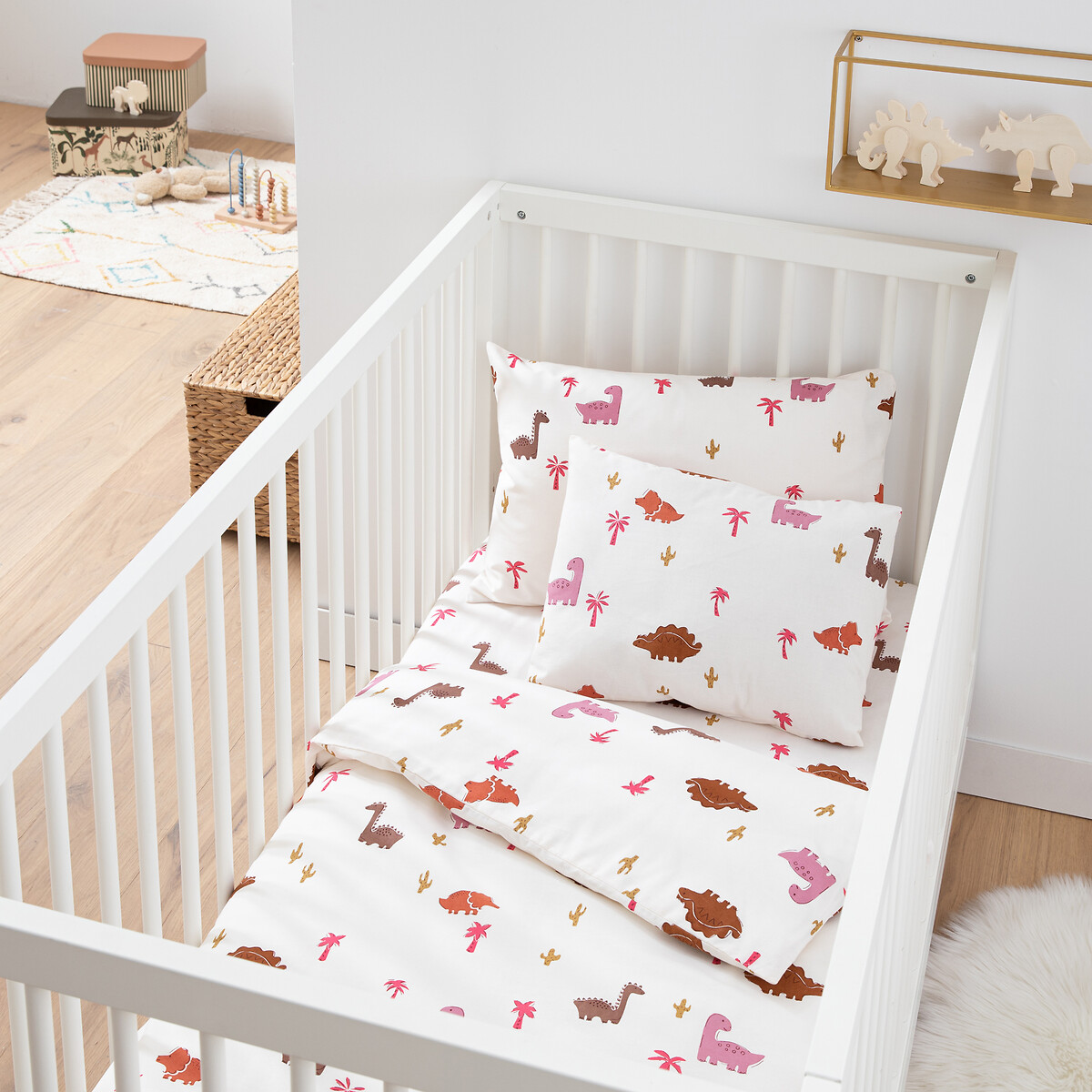 Taie d'oreiller bébé en coton, Dino Pop rose imprimé, LA REDOUTE INTERIEURS