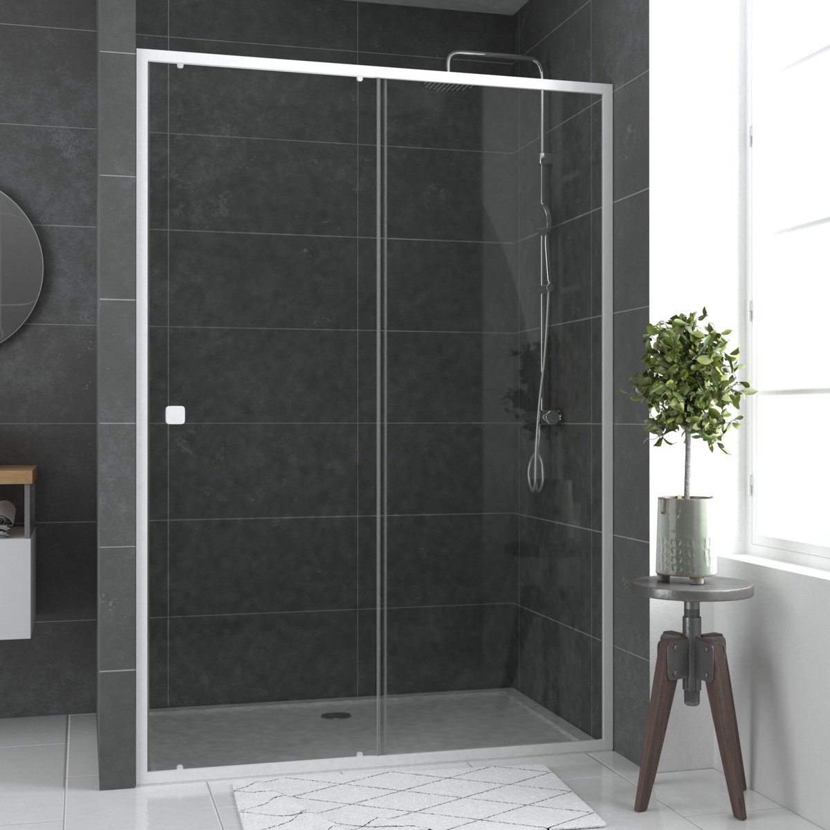 Porte de douche coulissante en verre trempé blanc, HOME MAISON