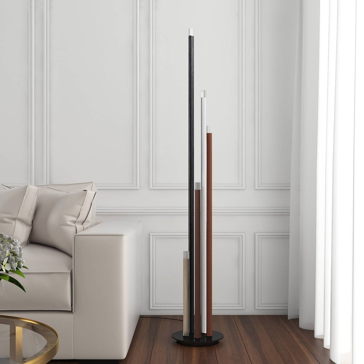 Lampadaire en métal moderneLED, Stoika noir, aluminium, brun café, LUCANDE