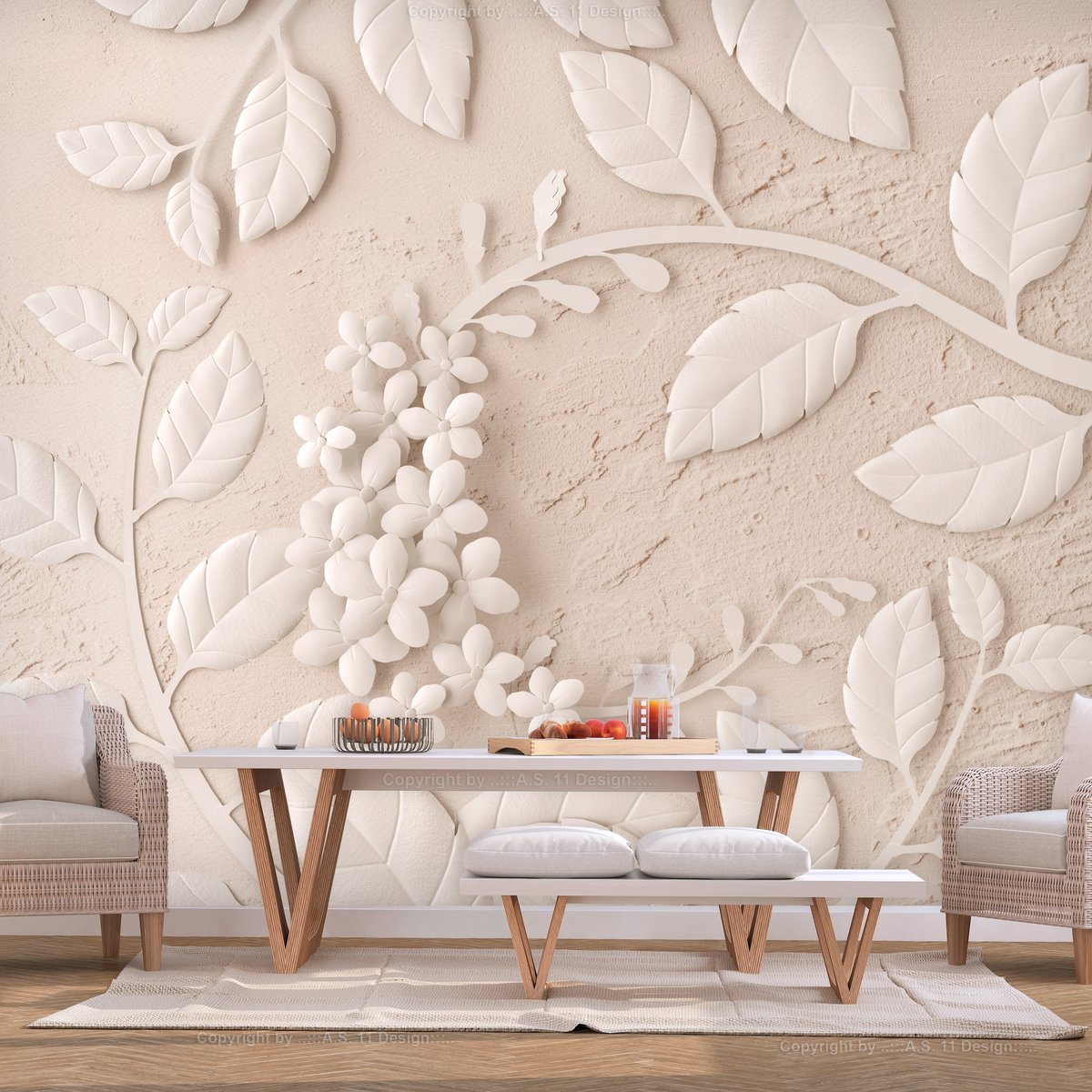 Papier peint intissé panoramique Fleurs Paper Flowers (Beige) beige, EDEN