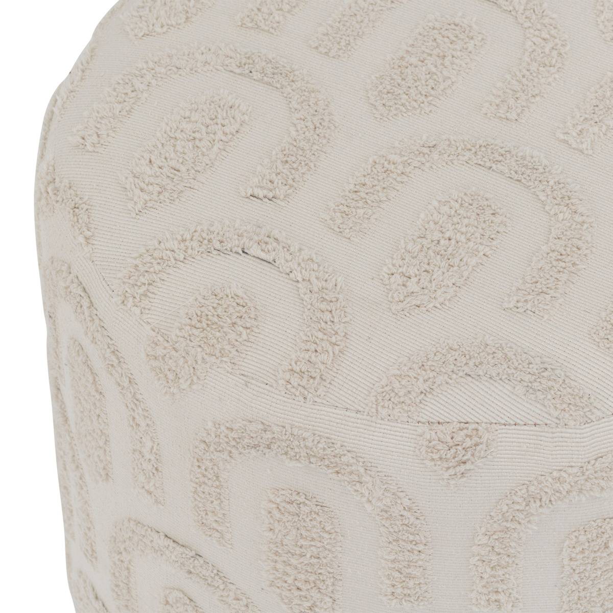 Pouf motifs graphiques tuftés en relief COPAS blanc, ATMOSPHERA