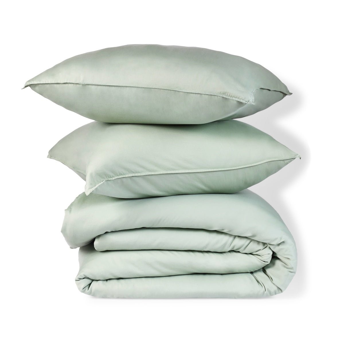 Parure + taies 65x65 satin lavé de coton bio GAIA Made in Europe vert céladon, FEBRONIE