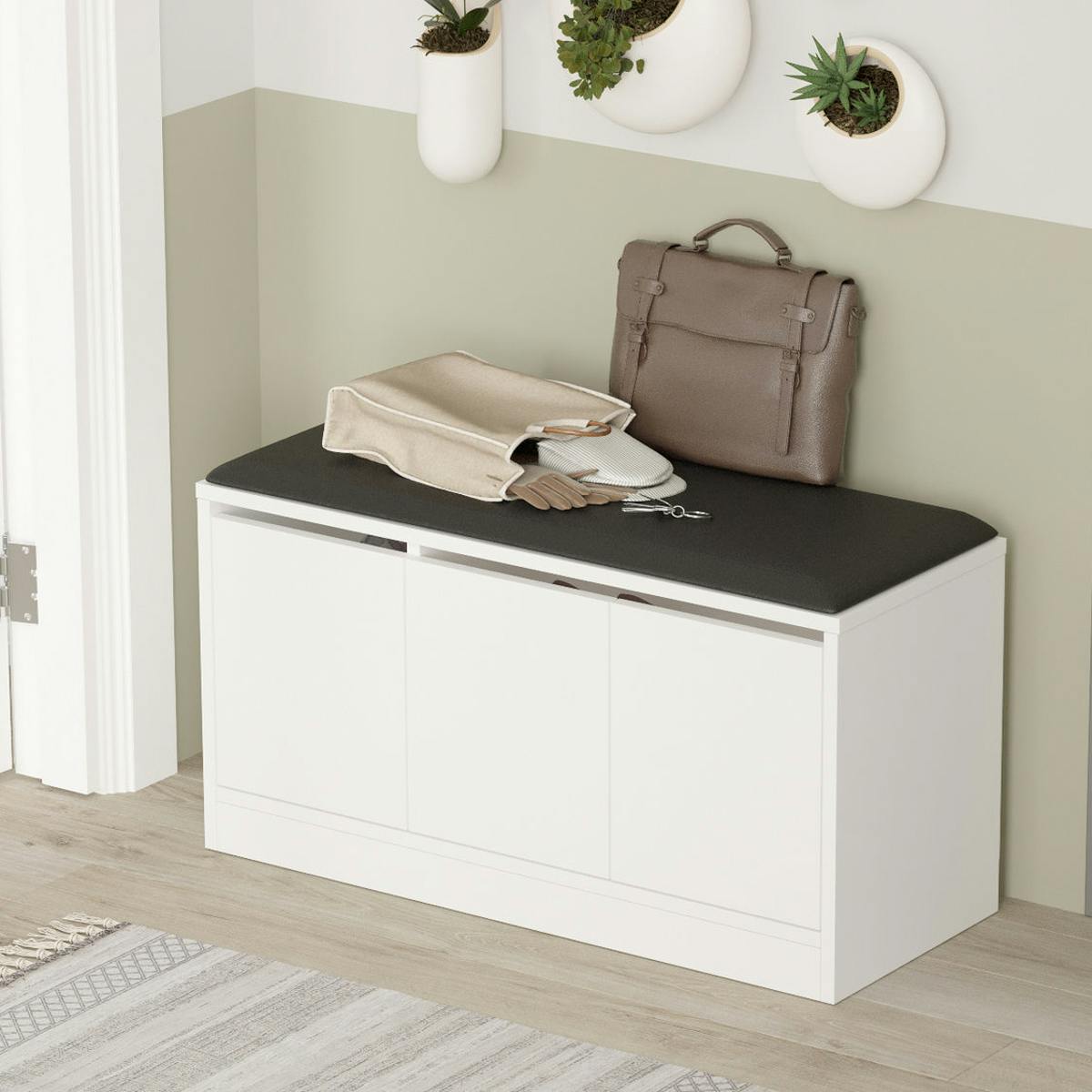 Banc à chaussures 3 portes MARFA blanc, PIER IMPORT