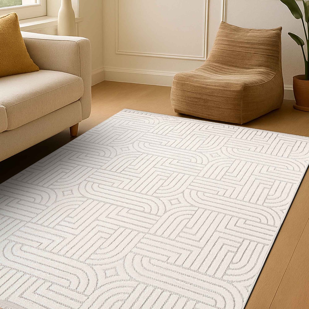 Tapis salon à relief géométriques PROCESSOR ecru, THE DECO FACTORY