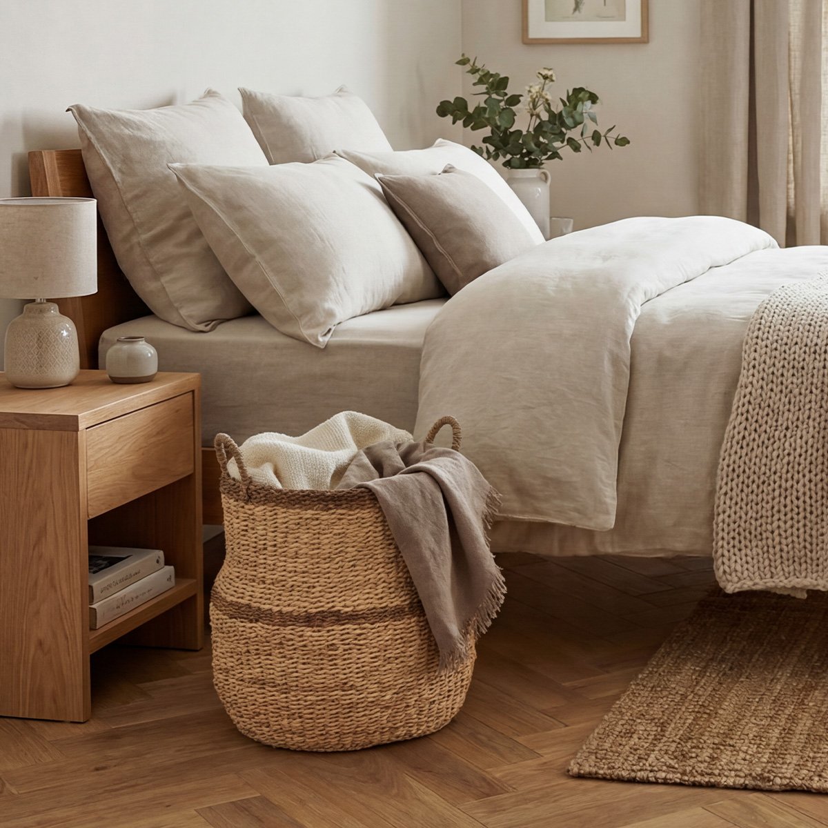 Panier jonc de mer naturel et brun v002237, MAISON AUBERTIN