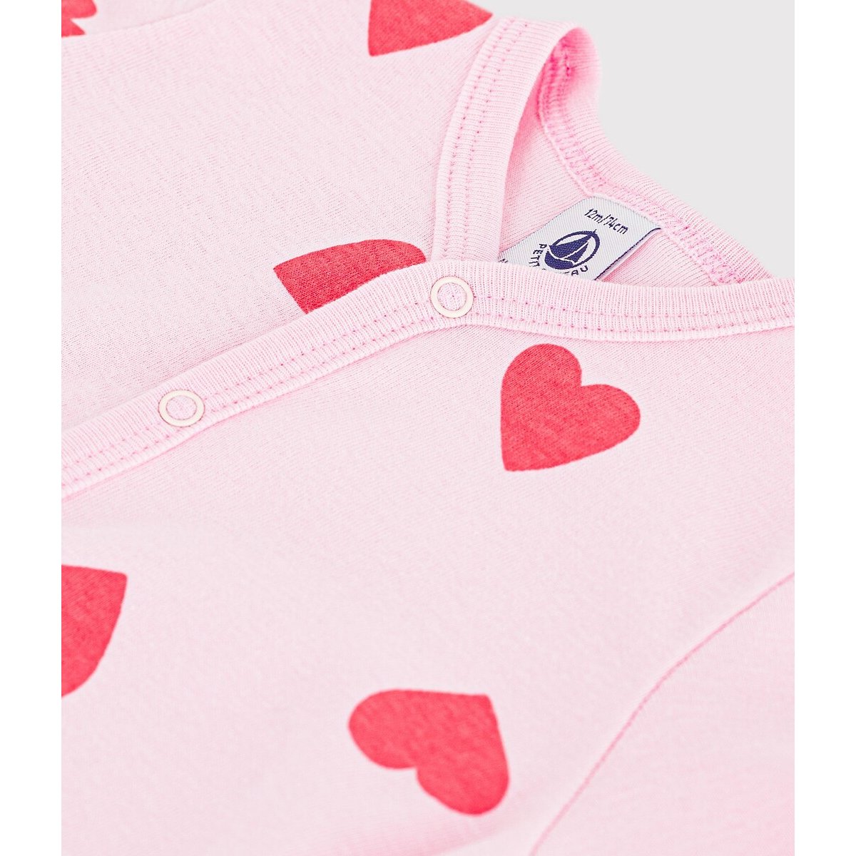 Combinaison courte, en coton, imprimé cœurs rose, PETIT BATEAU