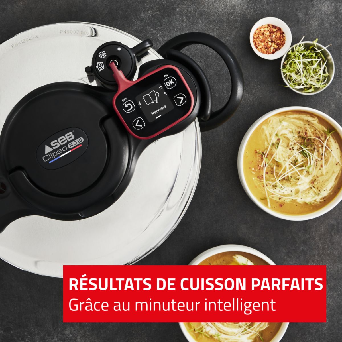 Autocuiseur Clipso Minut Now+ 7.5L P4904850 gris, SEB